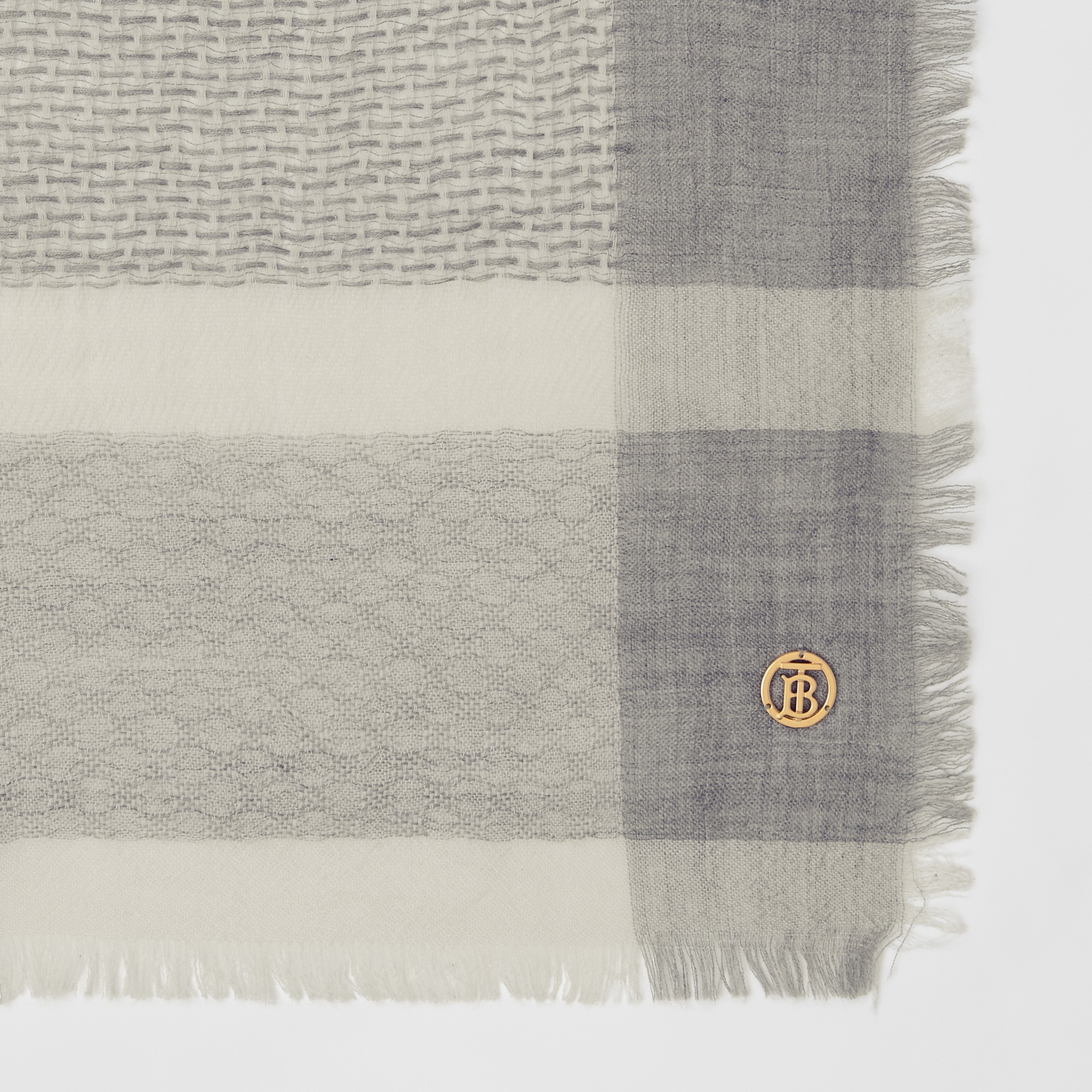 Check Cashmere Large Square Scarf in Pale Grey | Burberry® Official - 2