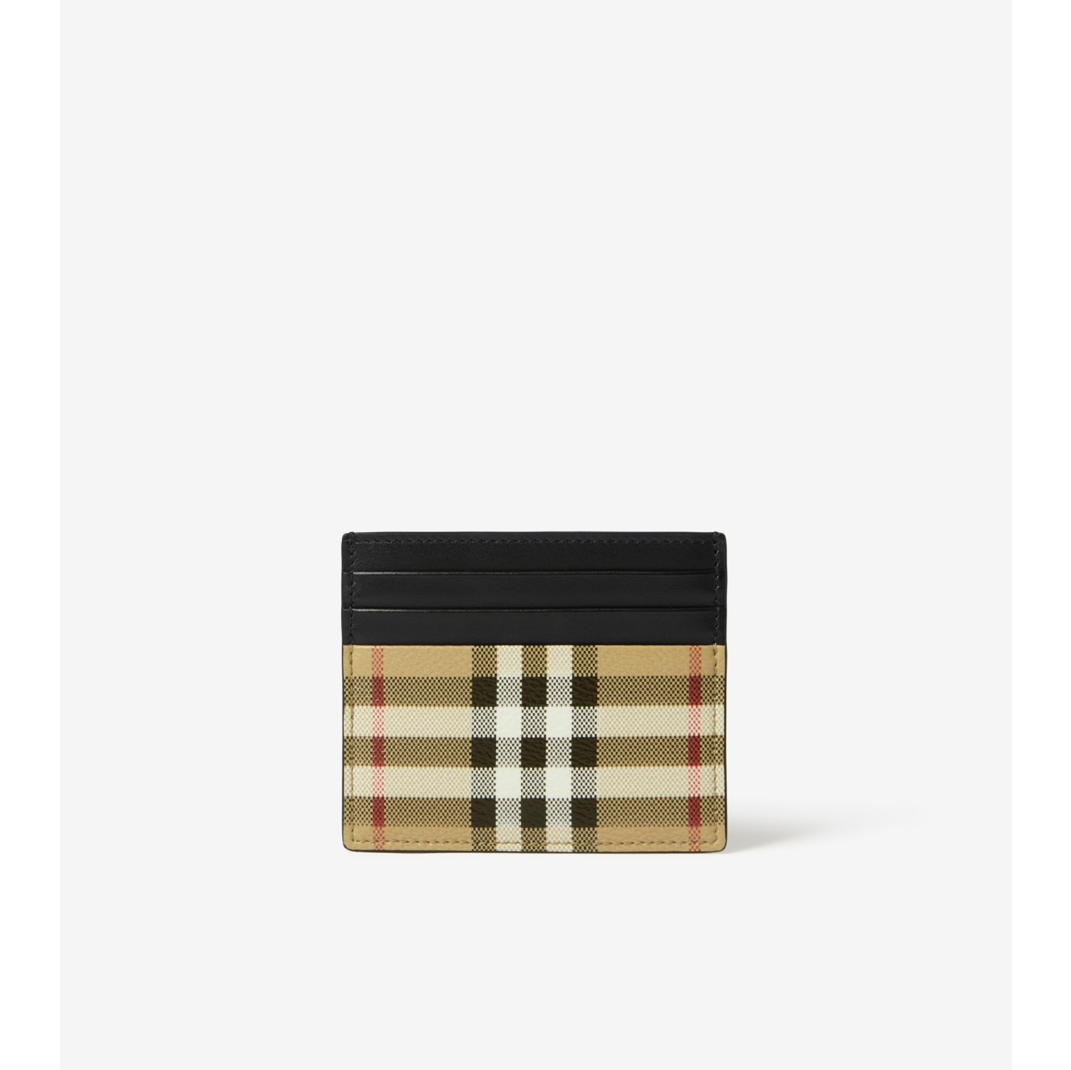 Checked Leather Card Case in Black - Burberry