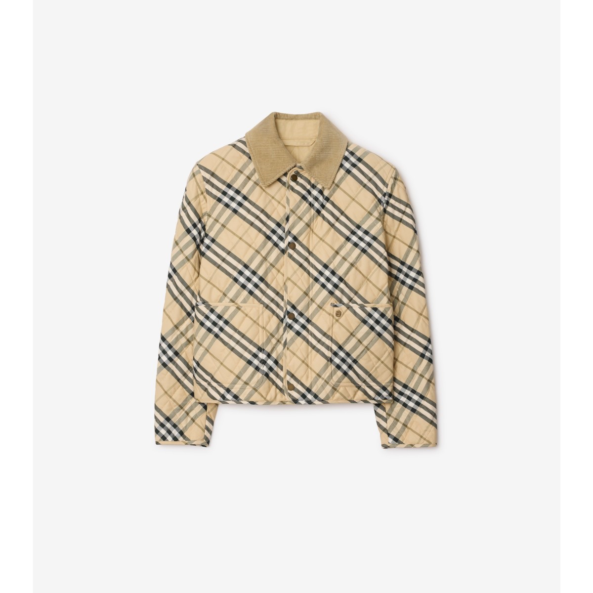 Shop Burberry Cropped Check Quilted Barn Jacket In Grain