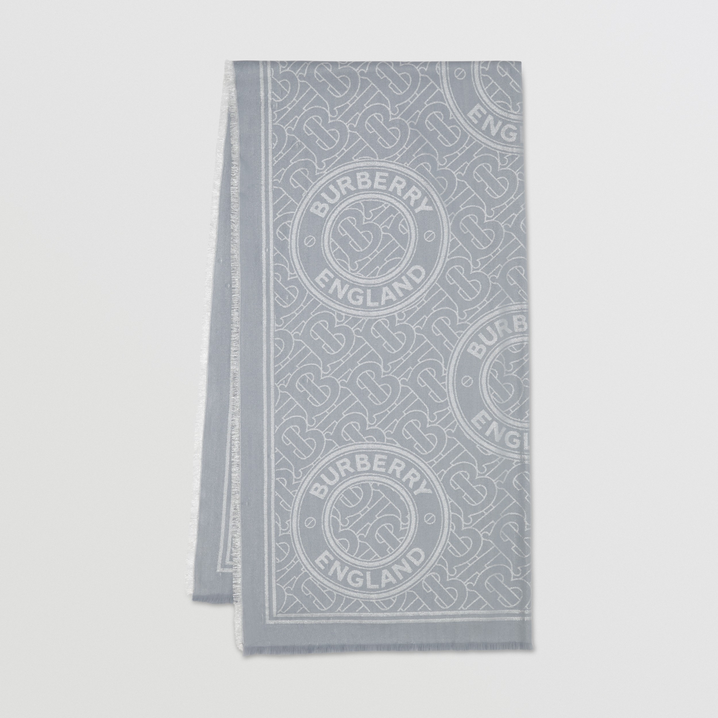 Echarpe de seda e lã com estampa de montagem metálica (Prata Claro) | Burberry® oficial - 1
