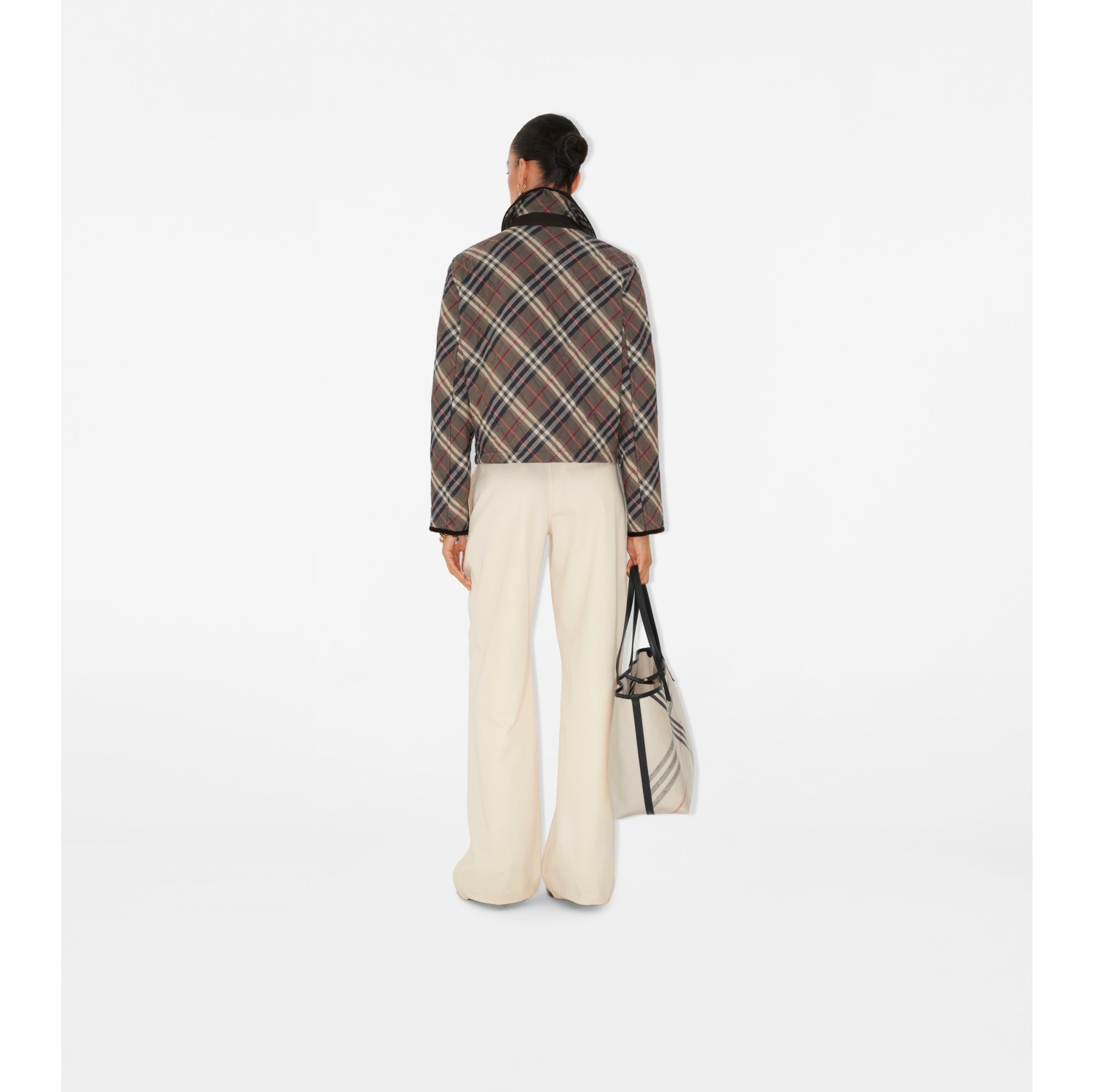 Cropped Check Quilted Cotton Jacket