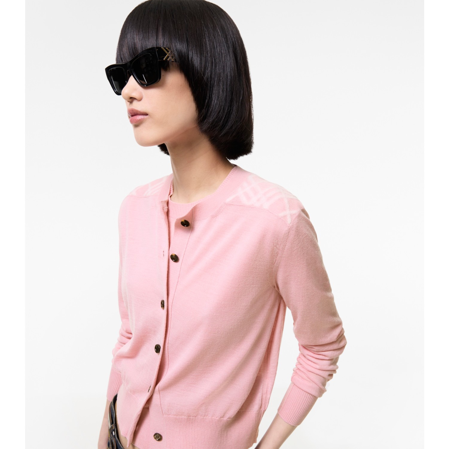 Check Panel Wool Silk Cardigan in Begonia pink - Women | Burberry® Official