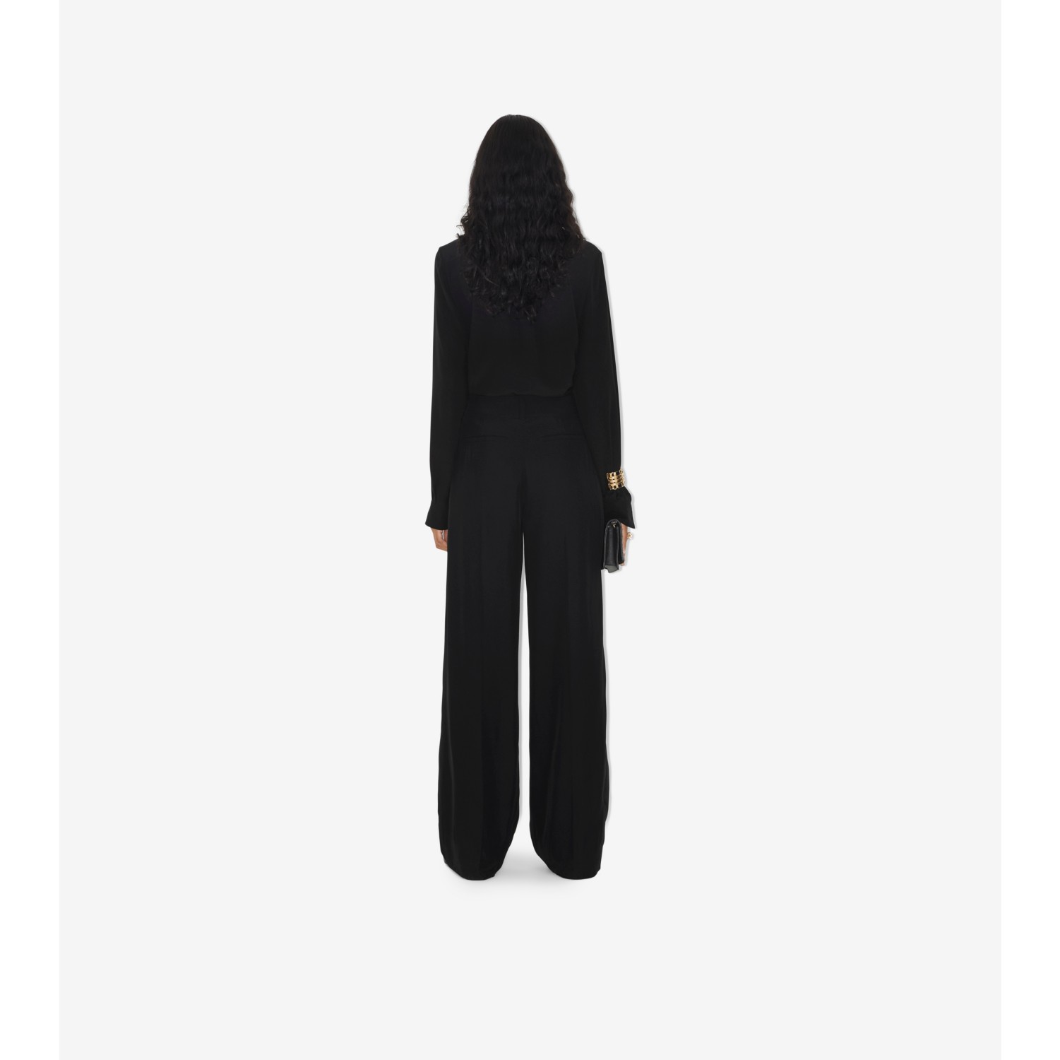蕾丝饰片丝质女衫 (黑色) - 女士 | Burberry® 博柏利官网