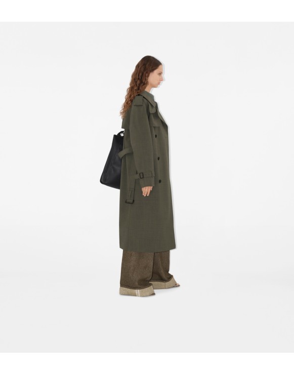 Long Stretch Wool Trench Coat