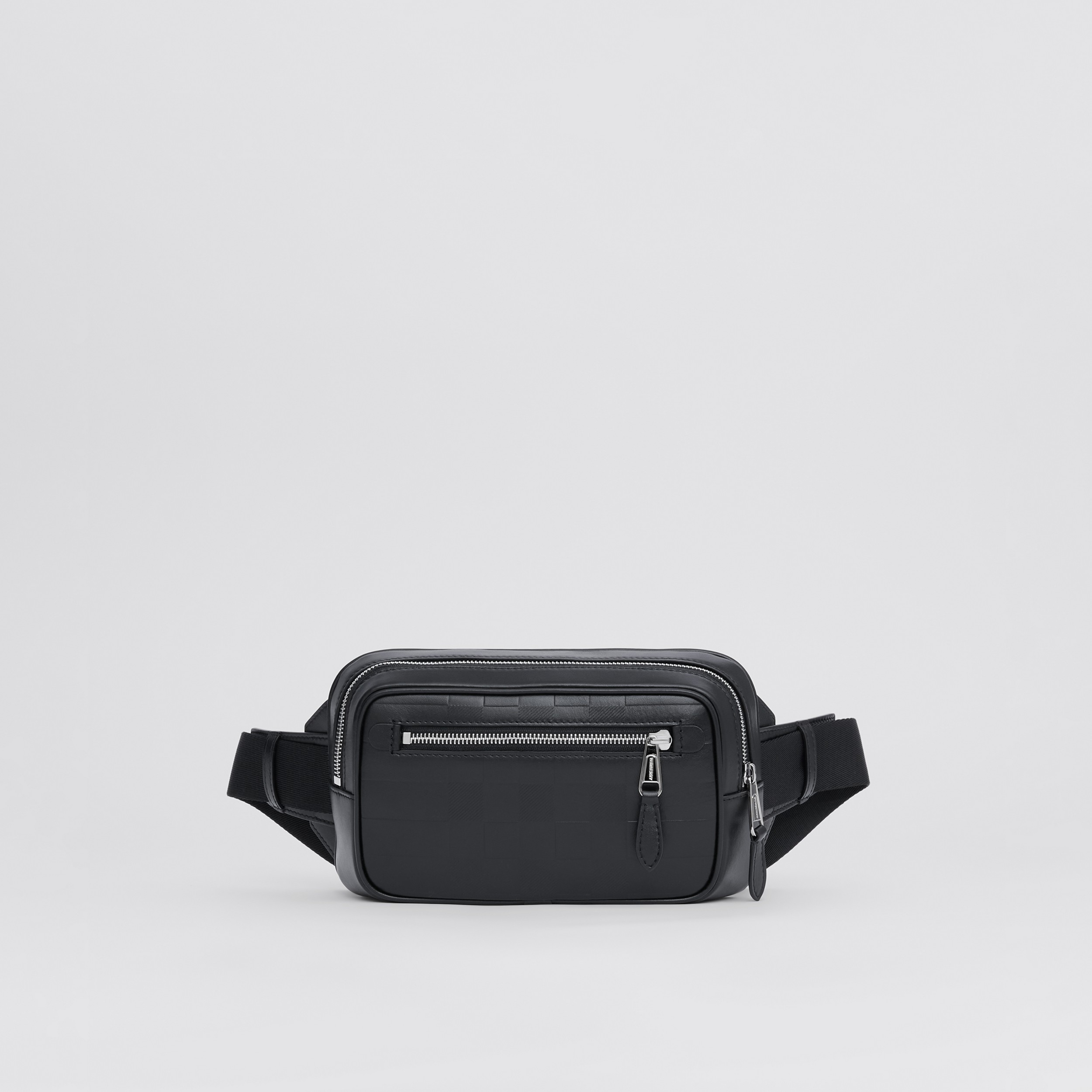 Embossed Check Leather Bum Bag in Black - Men | Burberry® Official - 1