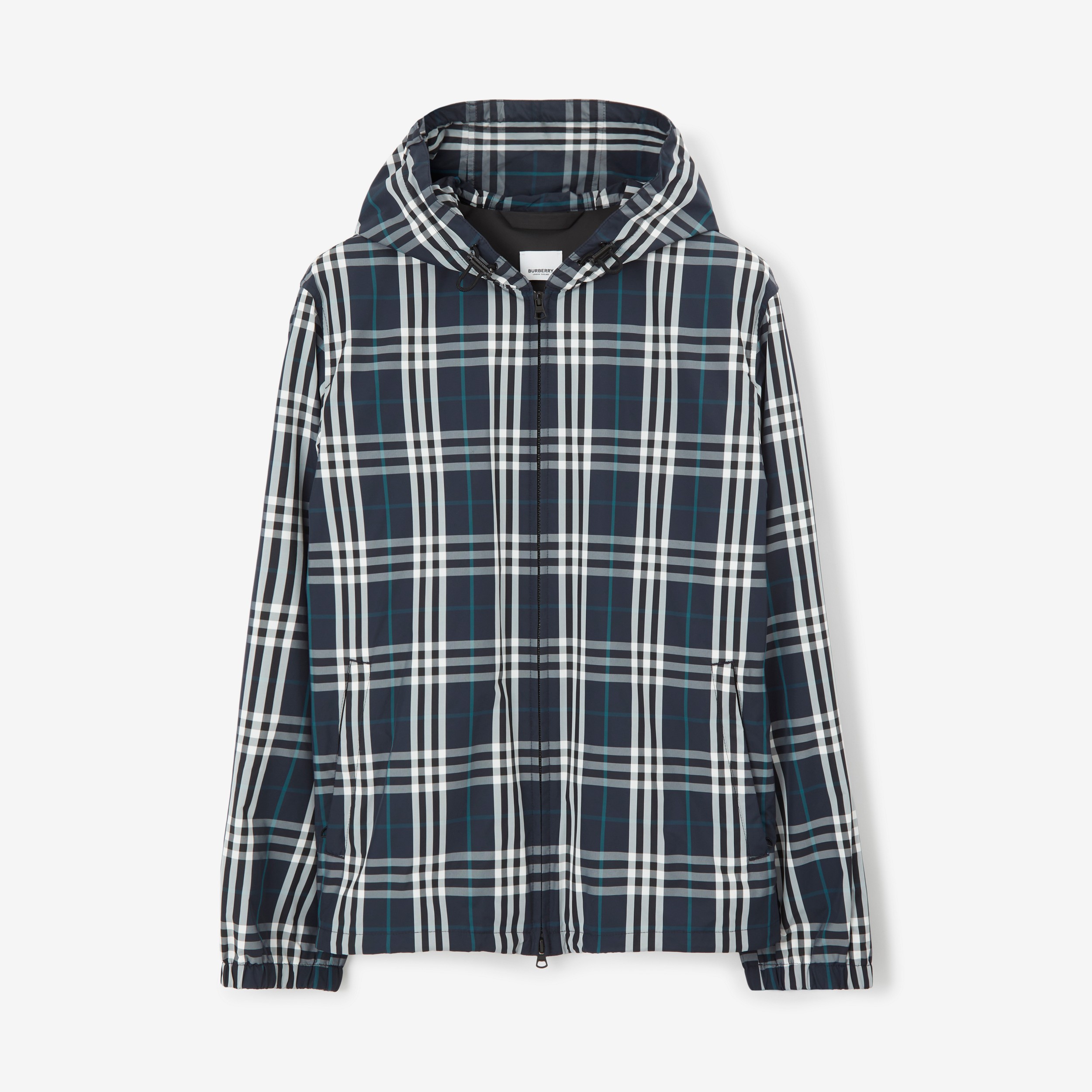 Check Hooded Jacket in White/dark Blue - Men | Burberry® Official - 1