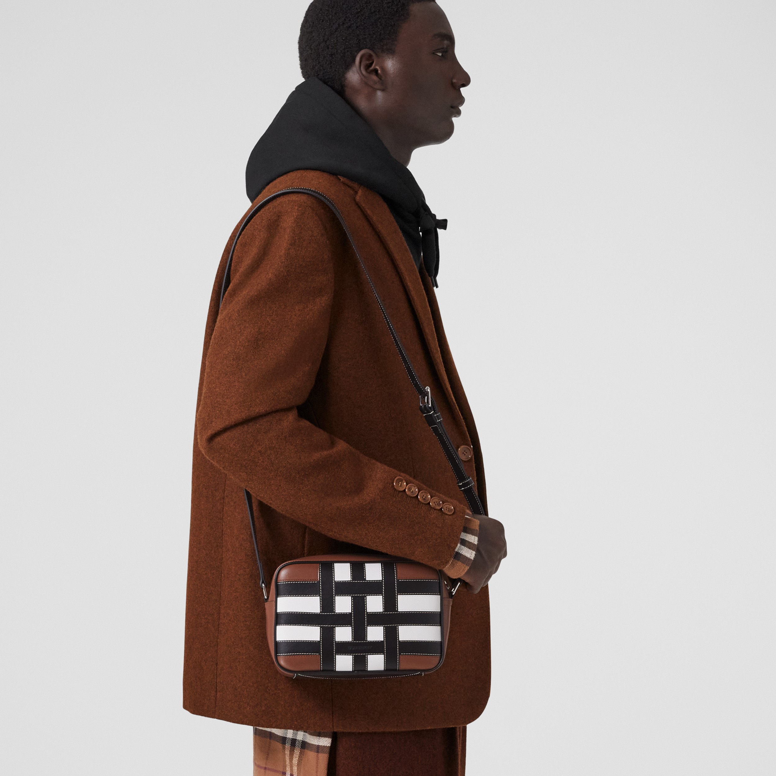 Check Intarsia Leather Crossbody Bag in Tan - Men | Burberry® Official - 4
