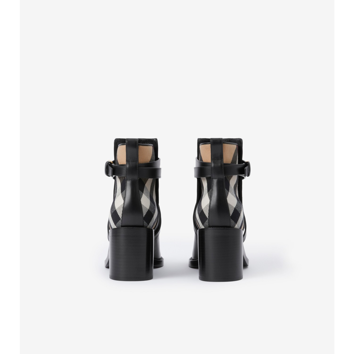 House Check and Leather Ankle Boots in Black archive beige Women