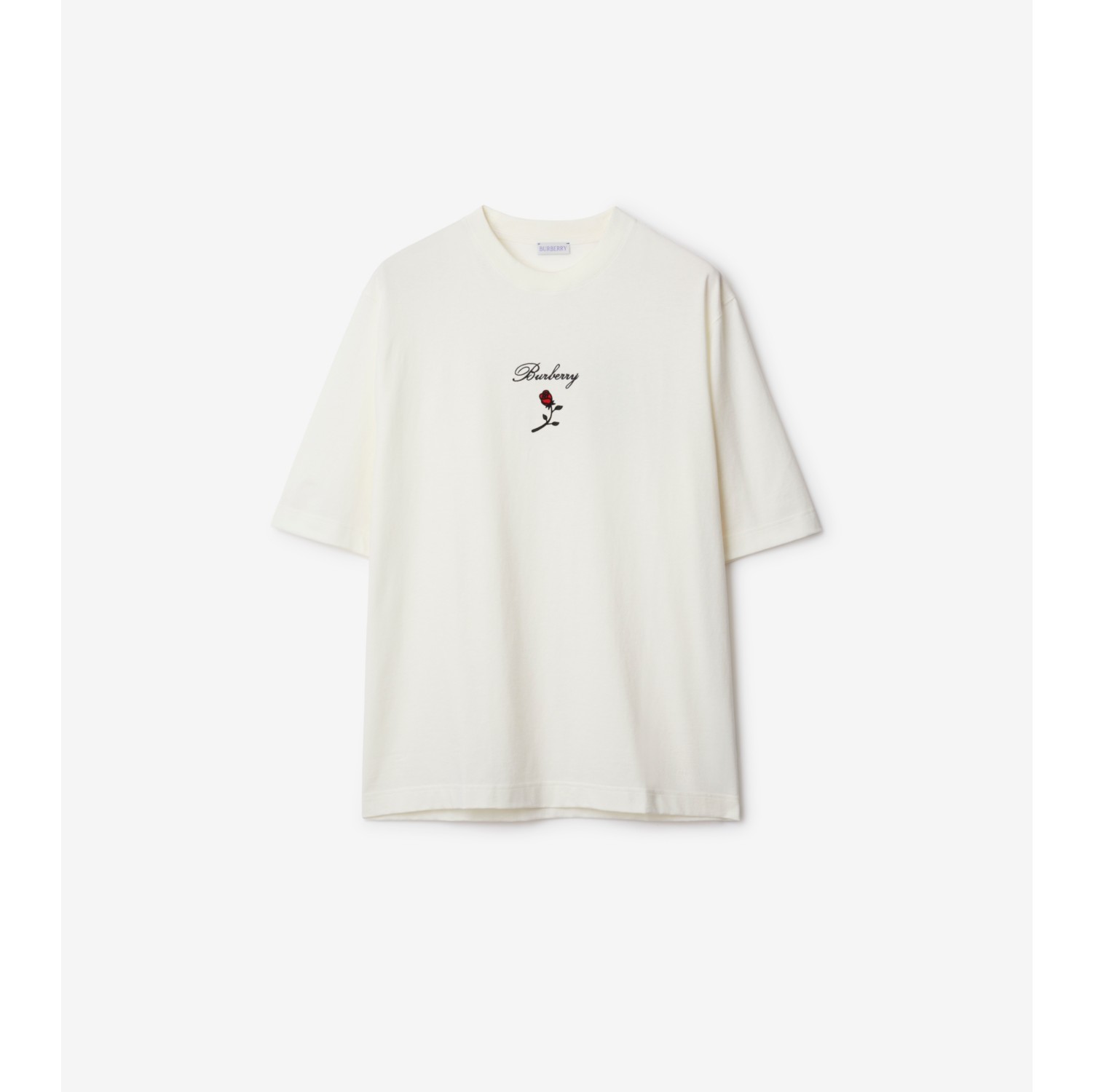 Logo Rose Cotton T-shirt in Rain - Men | Burberry® Official