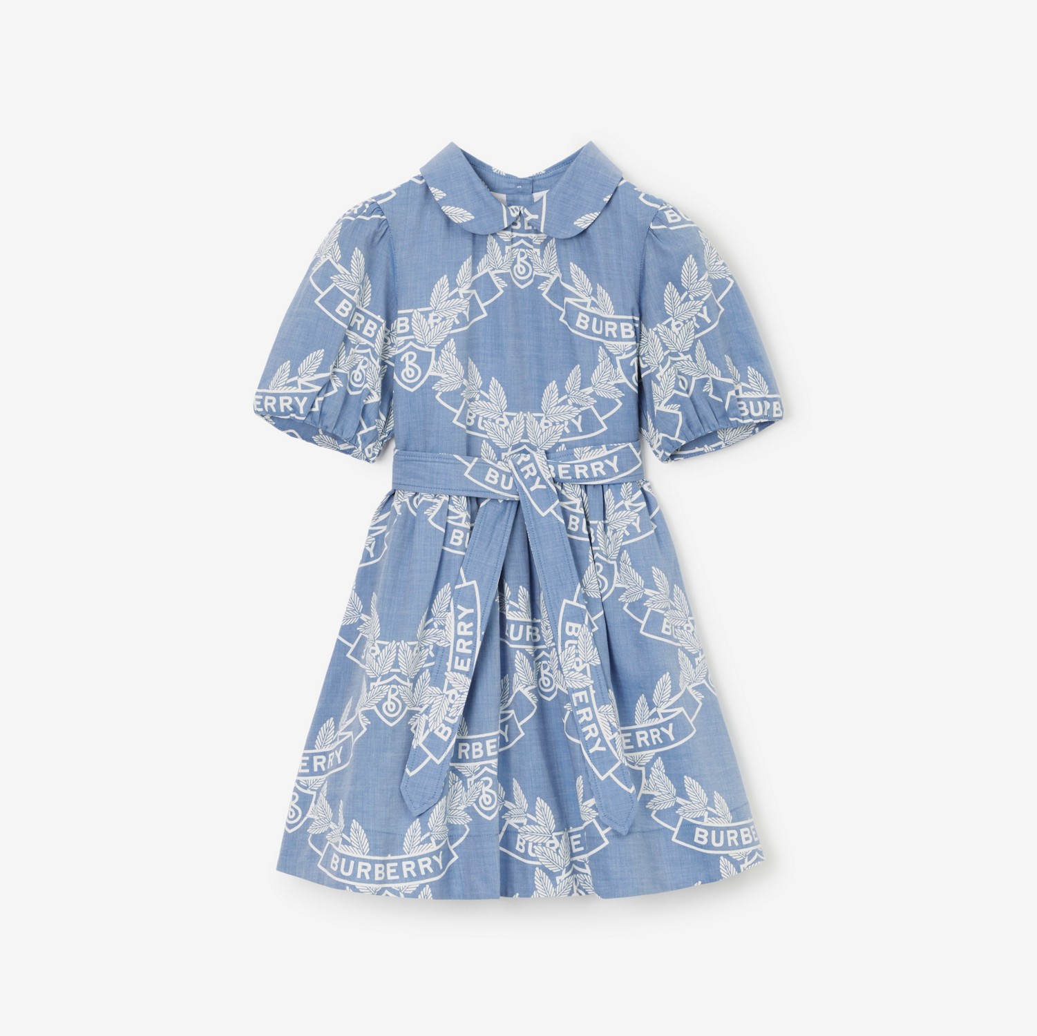 橡树叶徽章棉质连衣裙 (浅蓝色) | Burberry® 博柏利官网