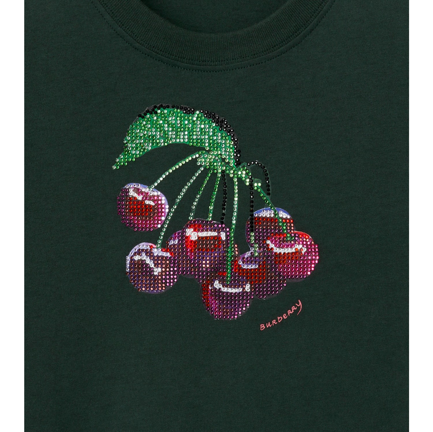 Boxy Crystal Cherry Cotton T-shirt in Fir - Women | Burberry® Official