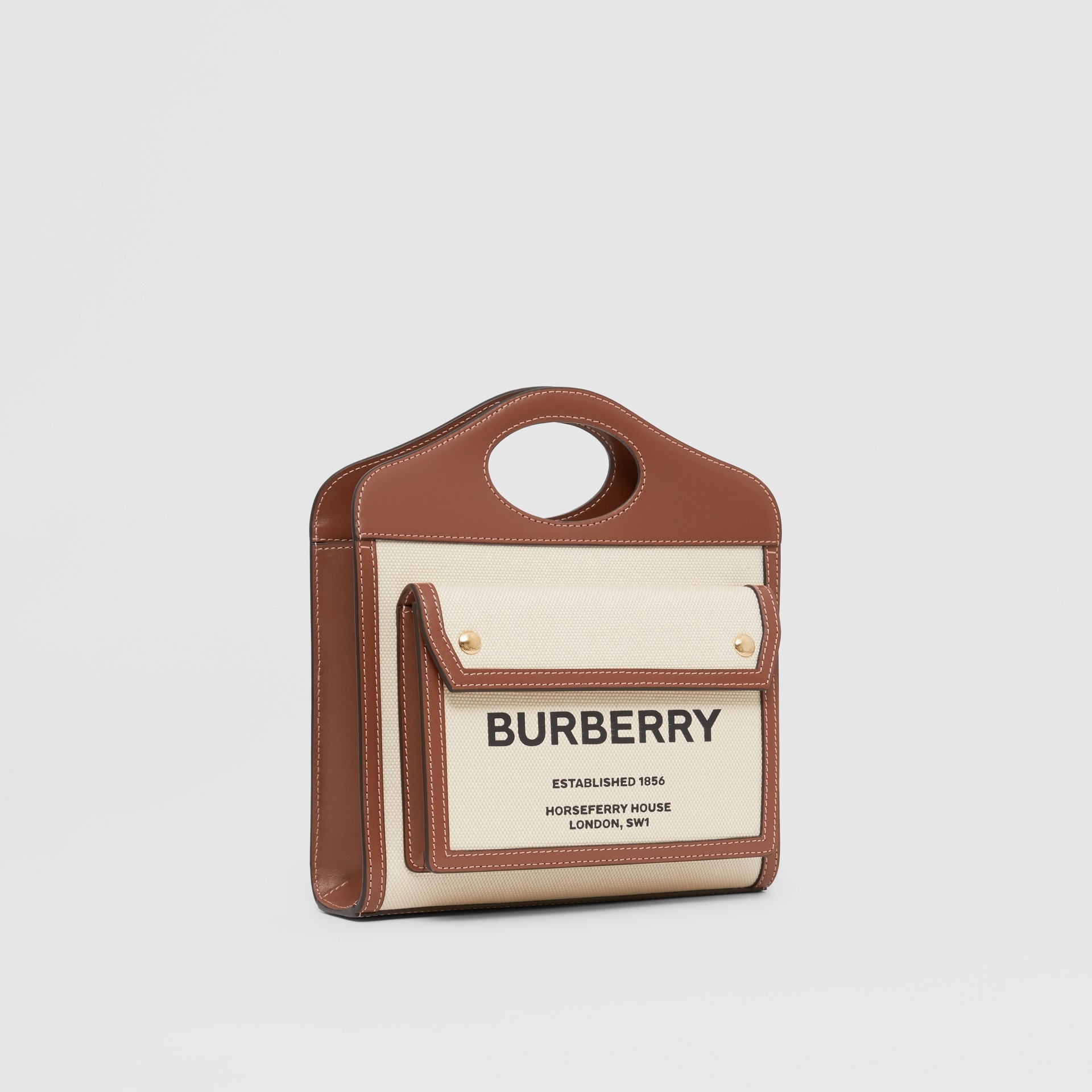 Mini Two-tone Canvas and Leather Pocket Bag in Natural/malt Brown - Women | Burberry United States
