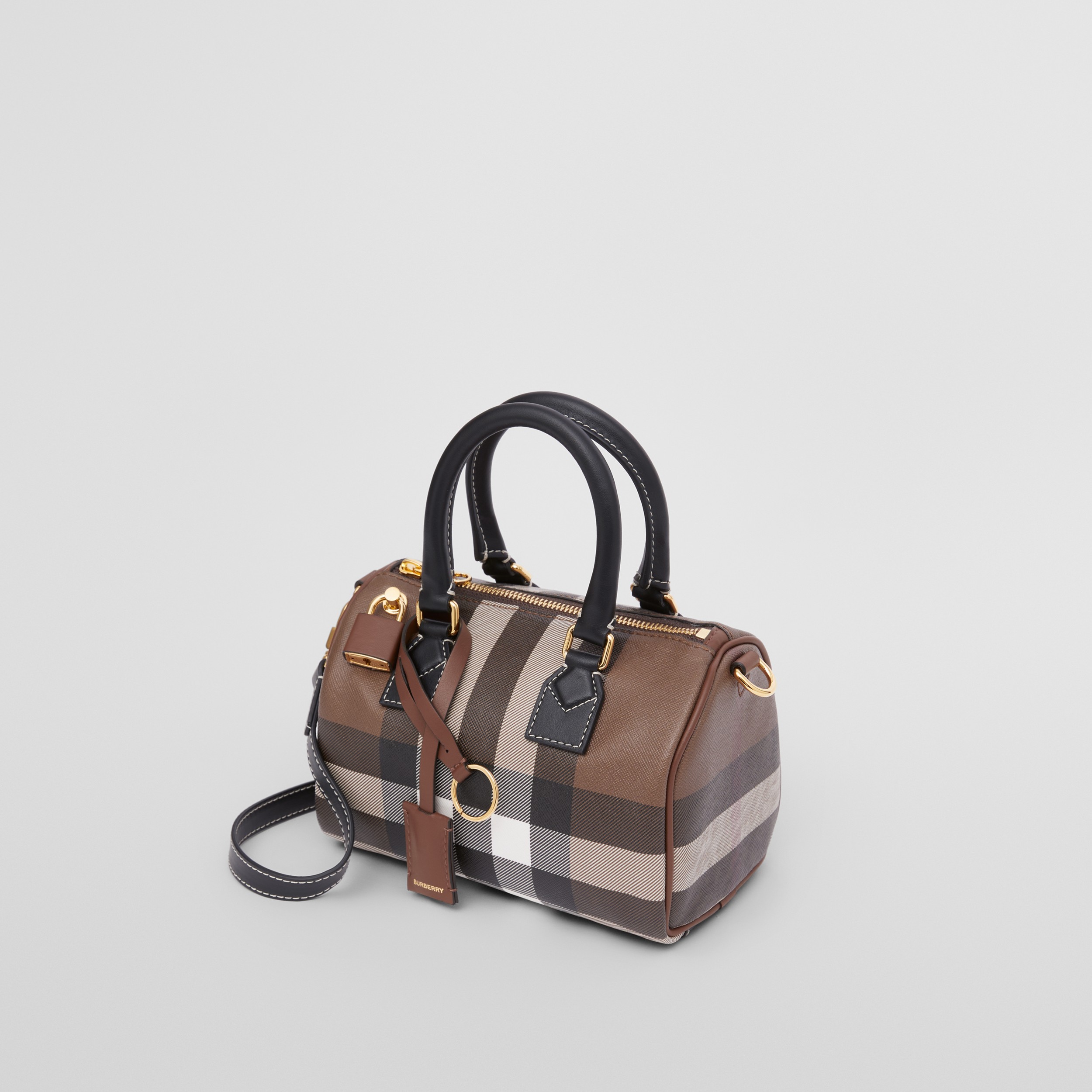 Check and Leather Mini Bowling Bag in Dark Birch Brown - Women | Burberry® Official - 4
