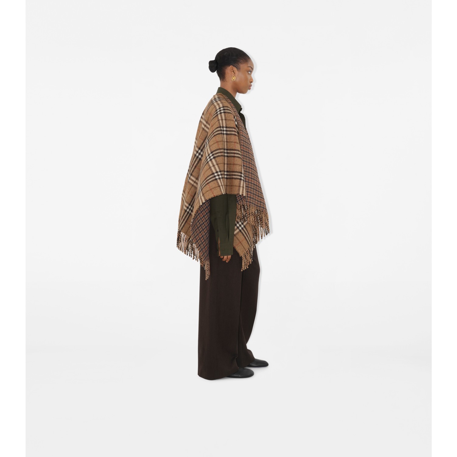 Reversible Check Cashmere Wool Cape