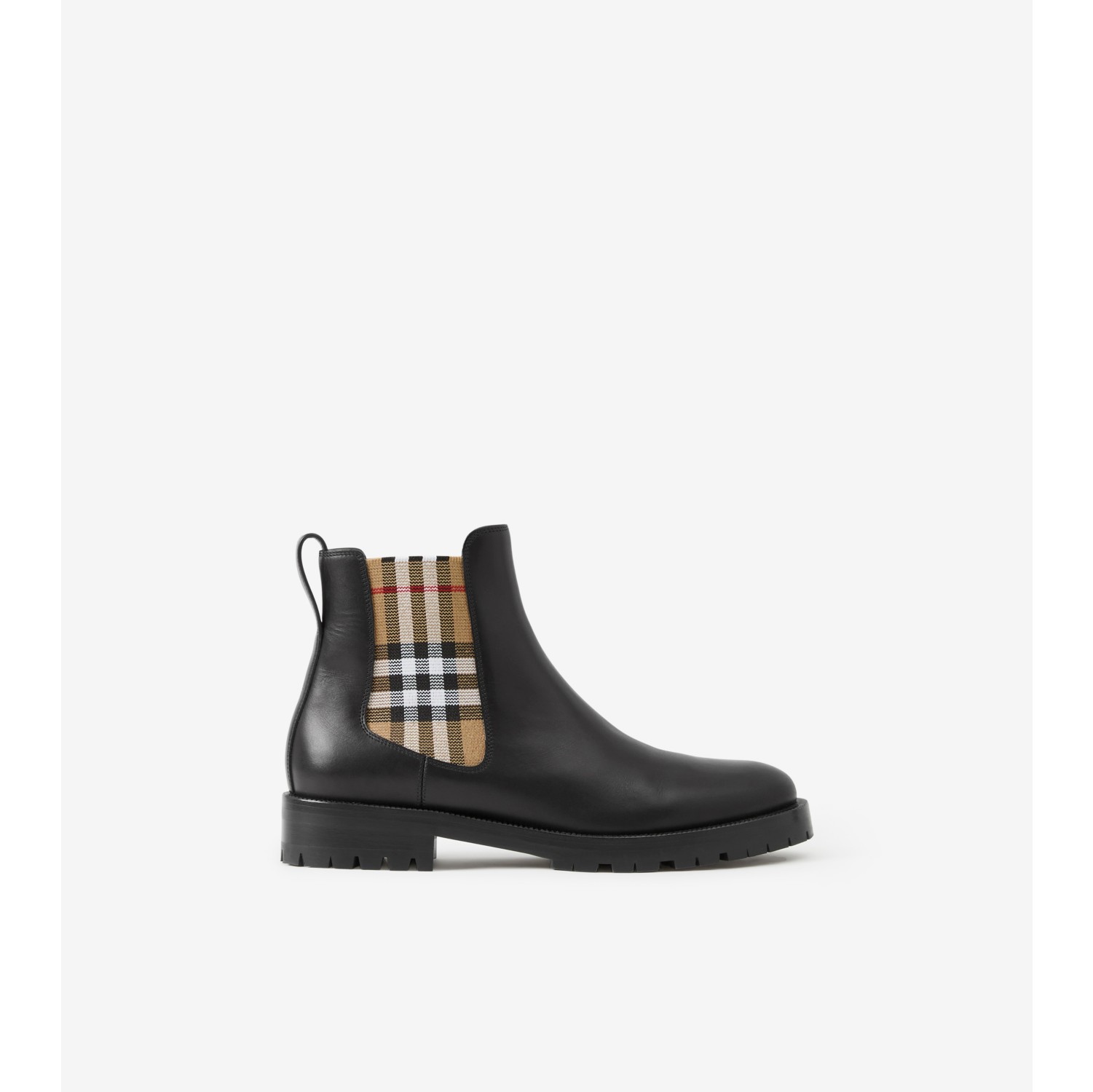 Vintage Check Detail Leather Chelsea Boots in Black - Women | Burberry®  Official