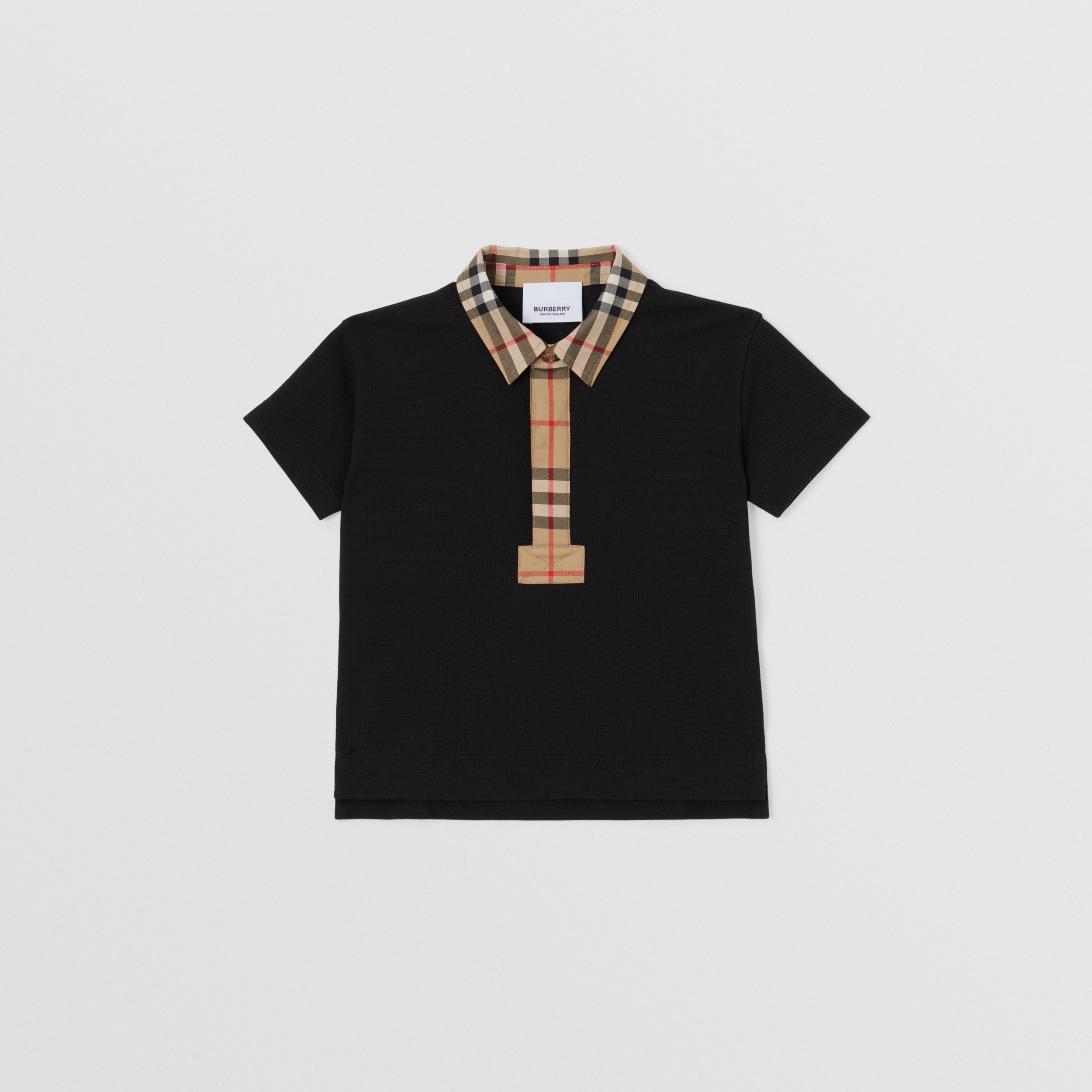Vintage Check Trim Cotton Piqué Polo Shirt in Black - Children | Burberry®  Official