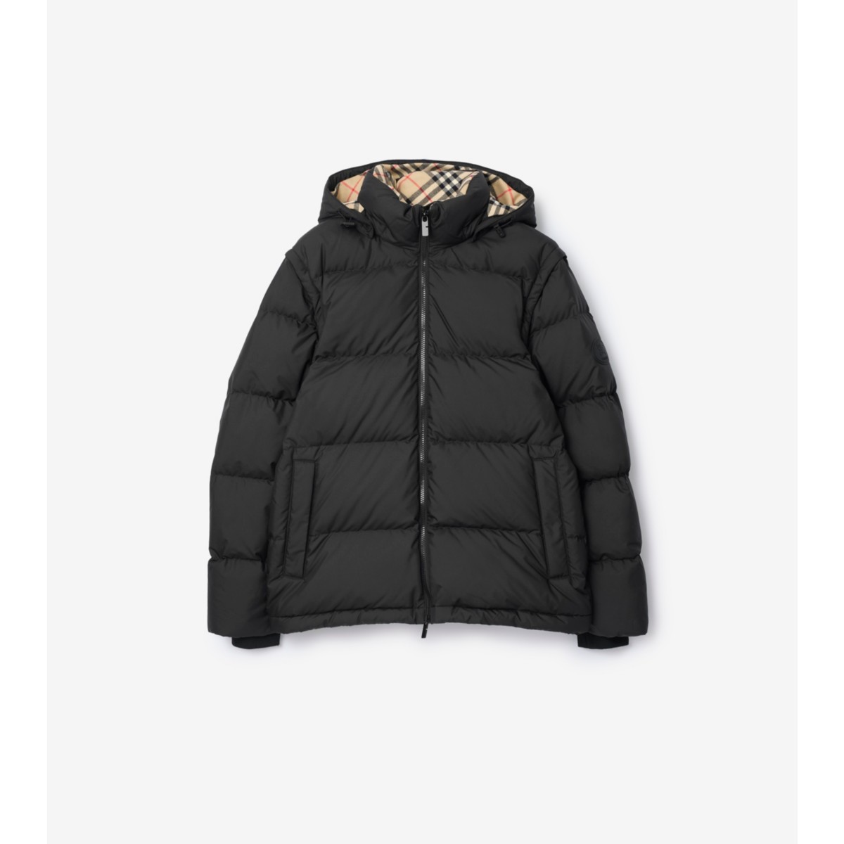  Check Detachable Sleeve Puffer Jacket