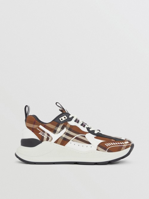 BURBERRY BURBERRY VINTAGE CHECK COTTON AND LEATHER SNEAKERS