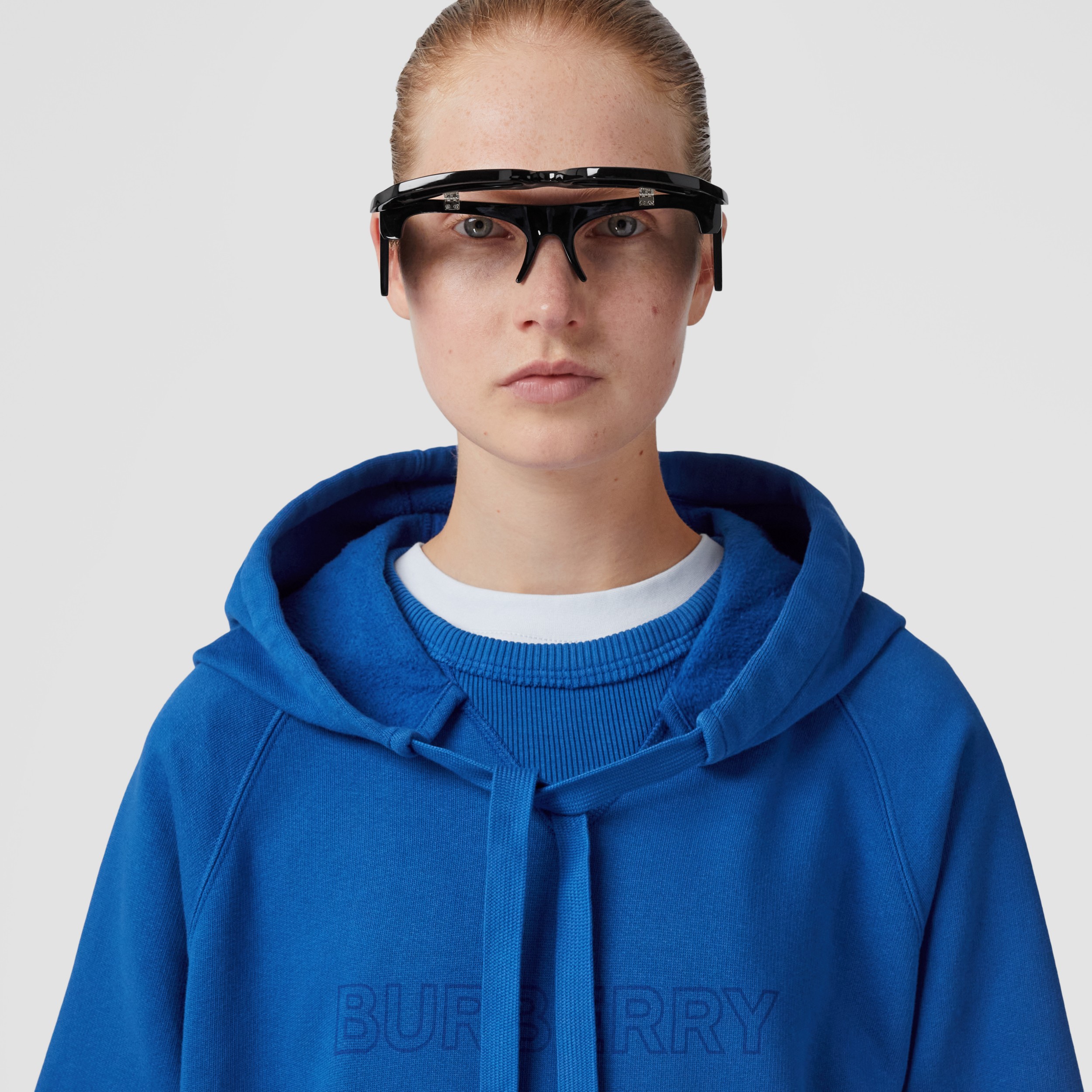 Logo Print Cotton Hoodie in Deep Marine Blue - Women | Burberry® Official