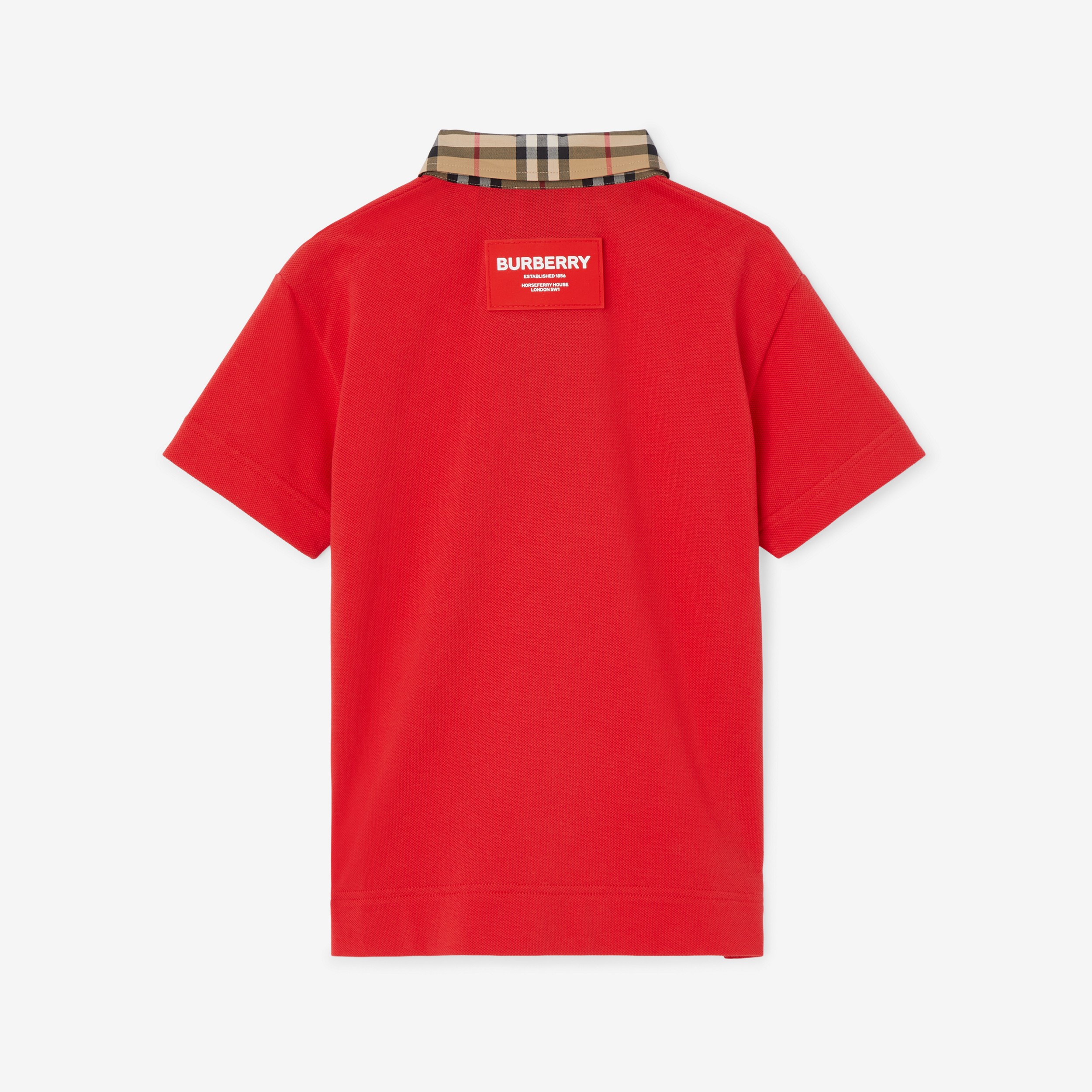 Vintage Check Trim Cotton Piqué Polo Shirt in Bright Red | Burberry® Official - 2
