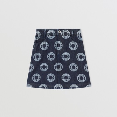 버버리 걸즈 스커트 Burberry Logo Graphic Japanese Denim Skirt,Indigo