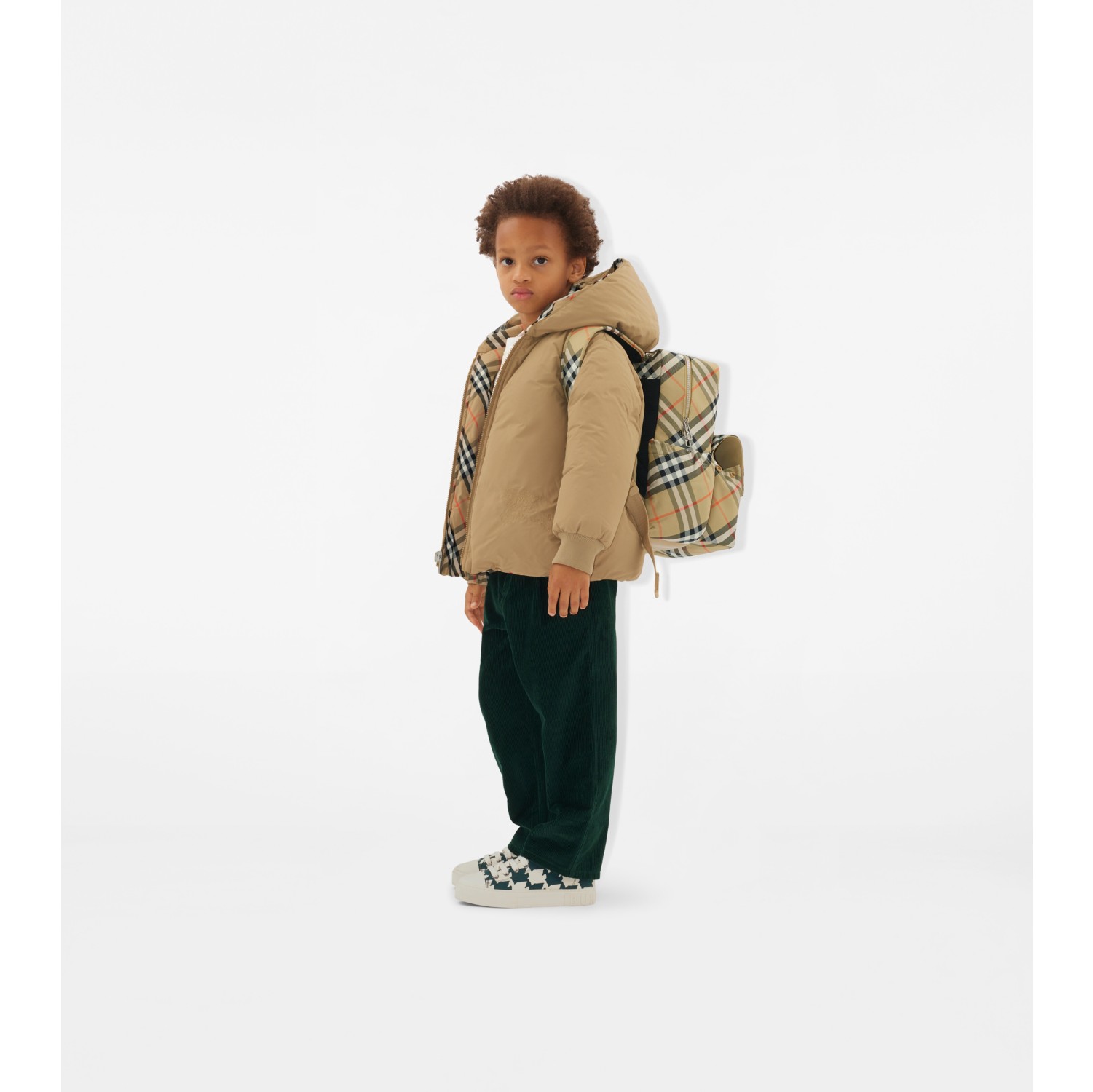 Check Nylon Backpack in Sand Children Burberry Official