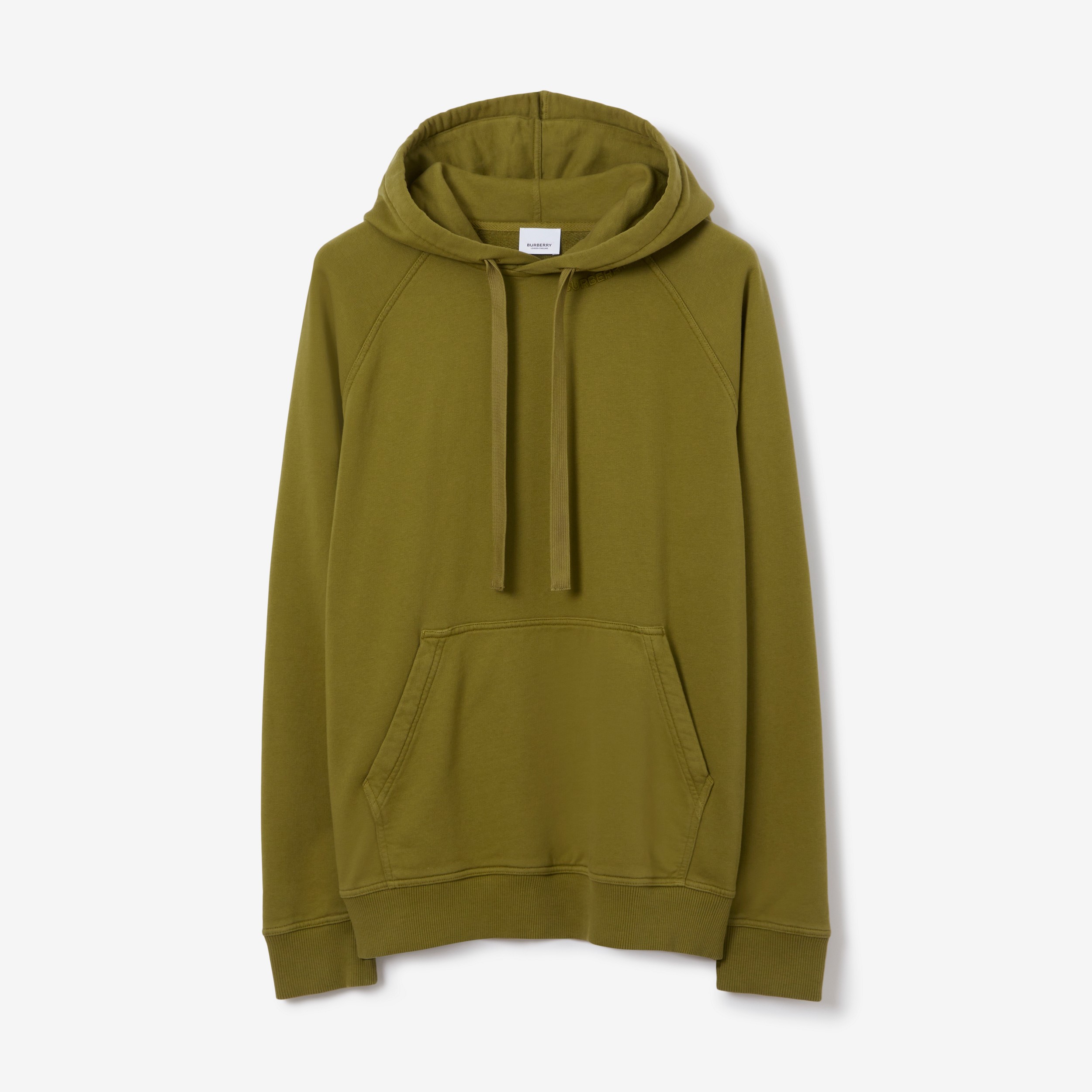 Embroidered Logo Cotton Hoodie in Spruce Green - Men | Burberry® Official - 1