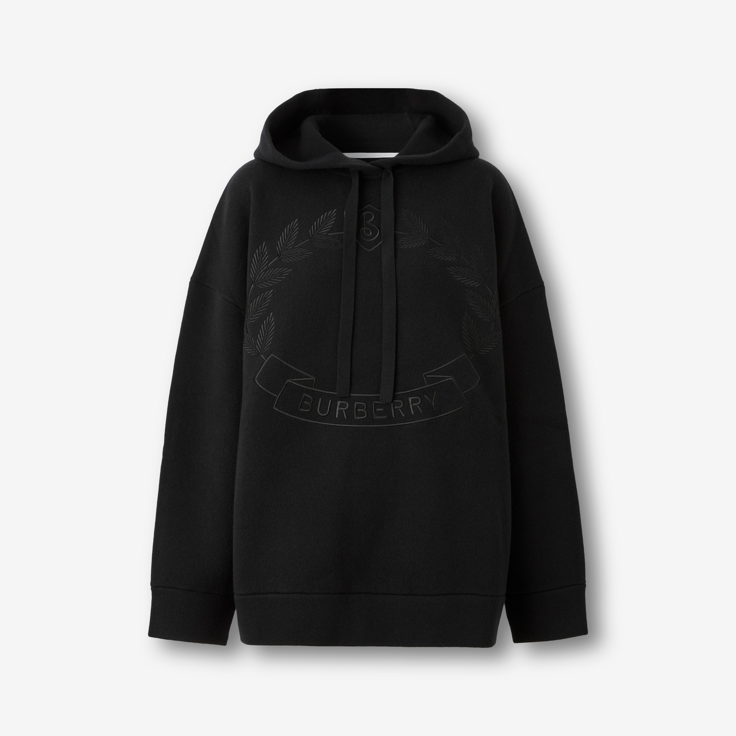 Embroidered Oak Leaf Crest Oversized Hoodie in Black - Women | Burberry® Official - 1