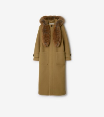 Faux Fur Trim Wool Duffle Coat in Camel Women Burberry Official