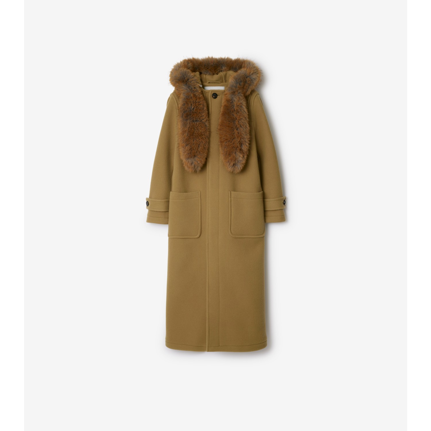 Burberry Women s Faux Fur Trim Wool Duffle Coat Camel Size 12