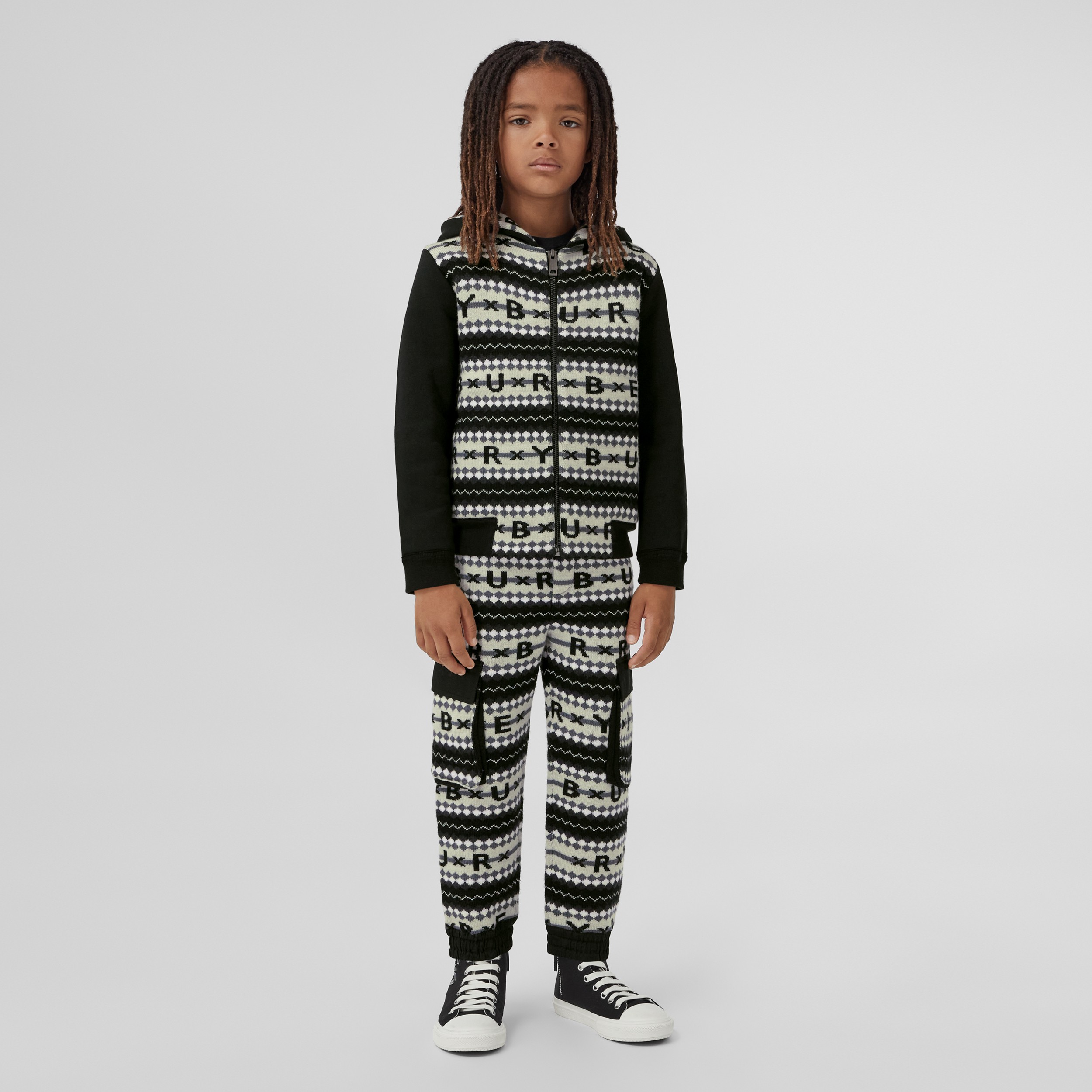 Pantalones de jogging en lana con logotipos estilo Fair Isle (Negro/blanco) - Niños | Burberry® oficial - 3