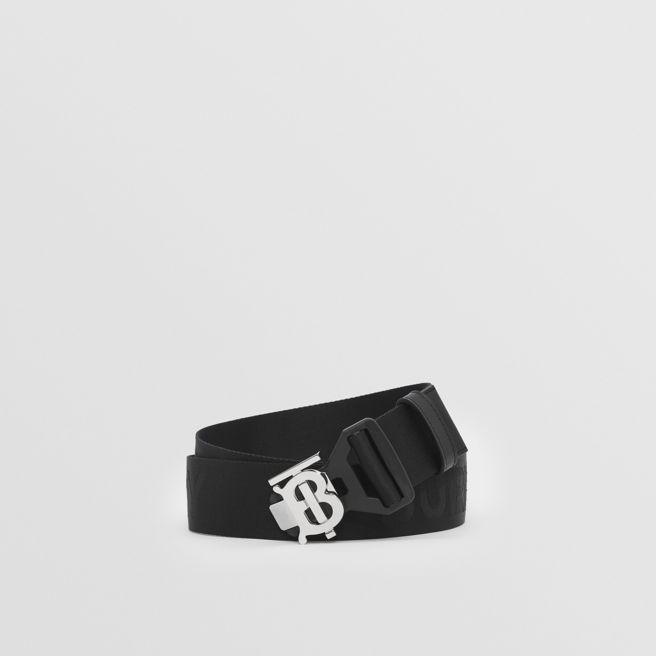 Monogram Motif and Logo Webbed Jacquard Belt in Black - Men | Burberry® Official - 1