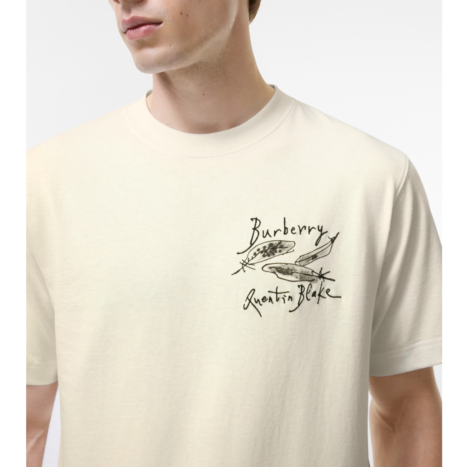 Feather Print Cotton T-shirt in Chalk white - Men | Burberry® Official