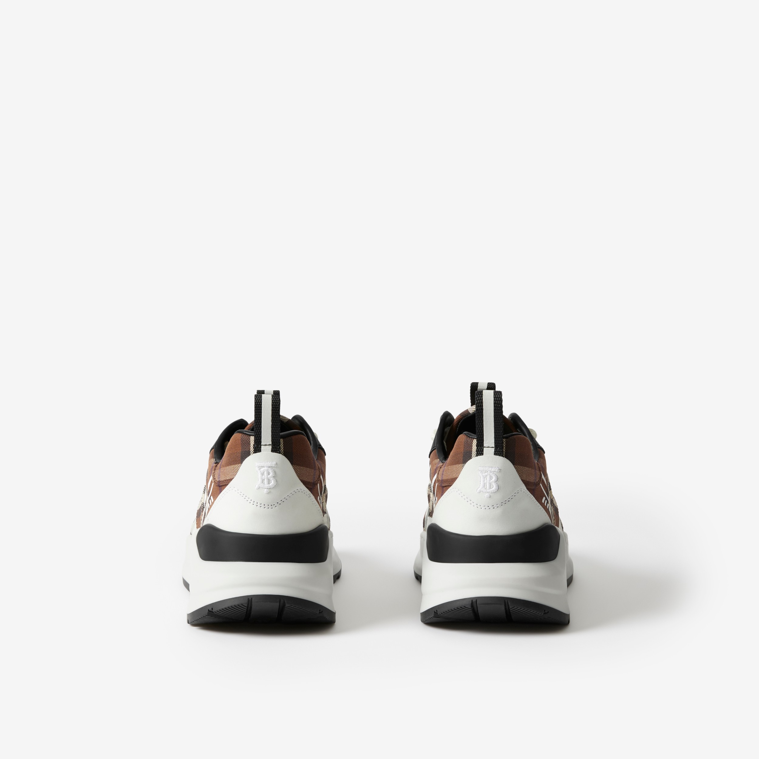Vintage Check Cotton and Leather Sneakers in Dark Birch Brown - Women | Burberry® Official - 3