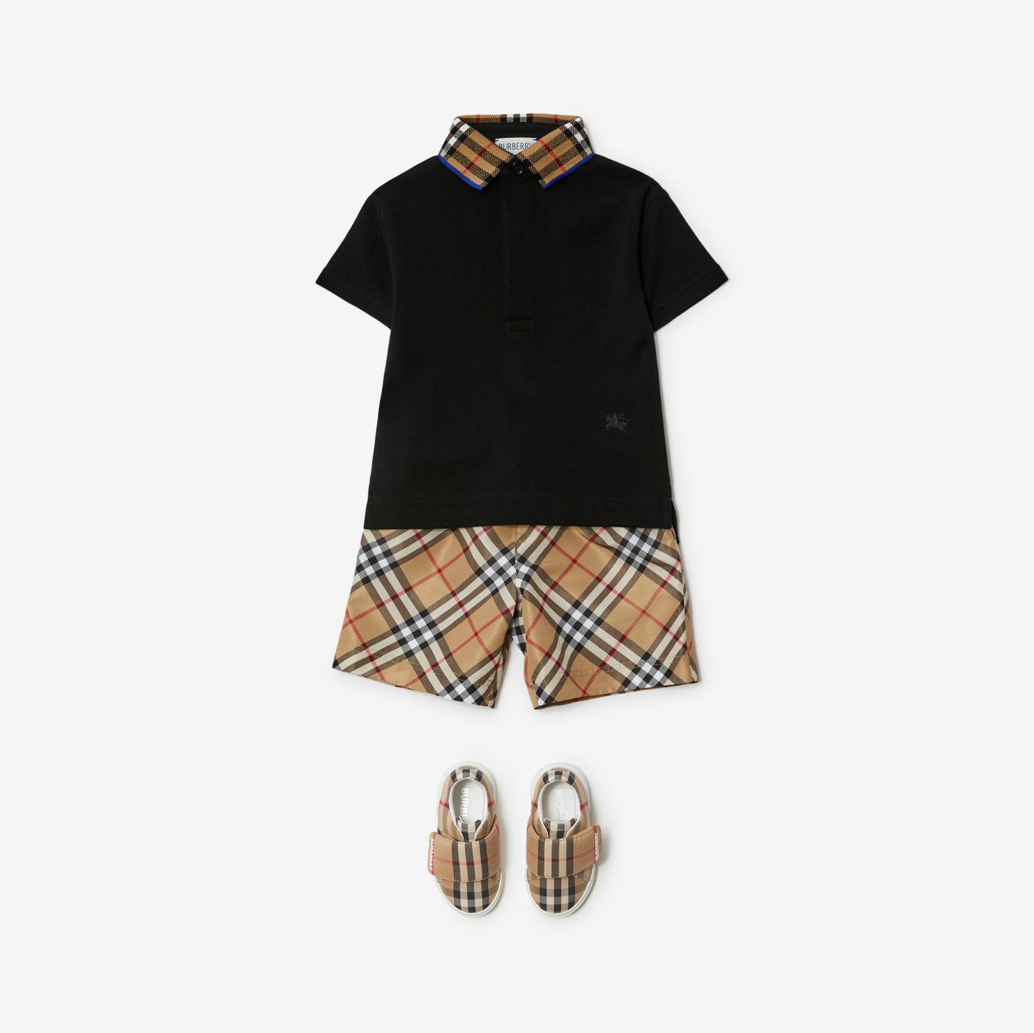 Check Collar Cotton Polo Shirt in Black - Children | Burberry® Official