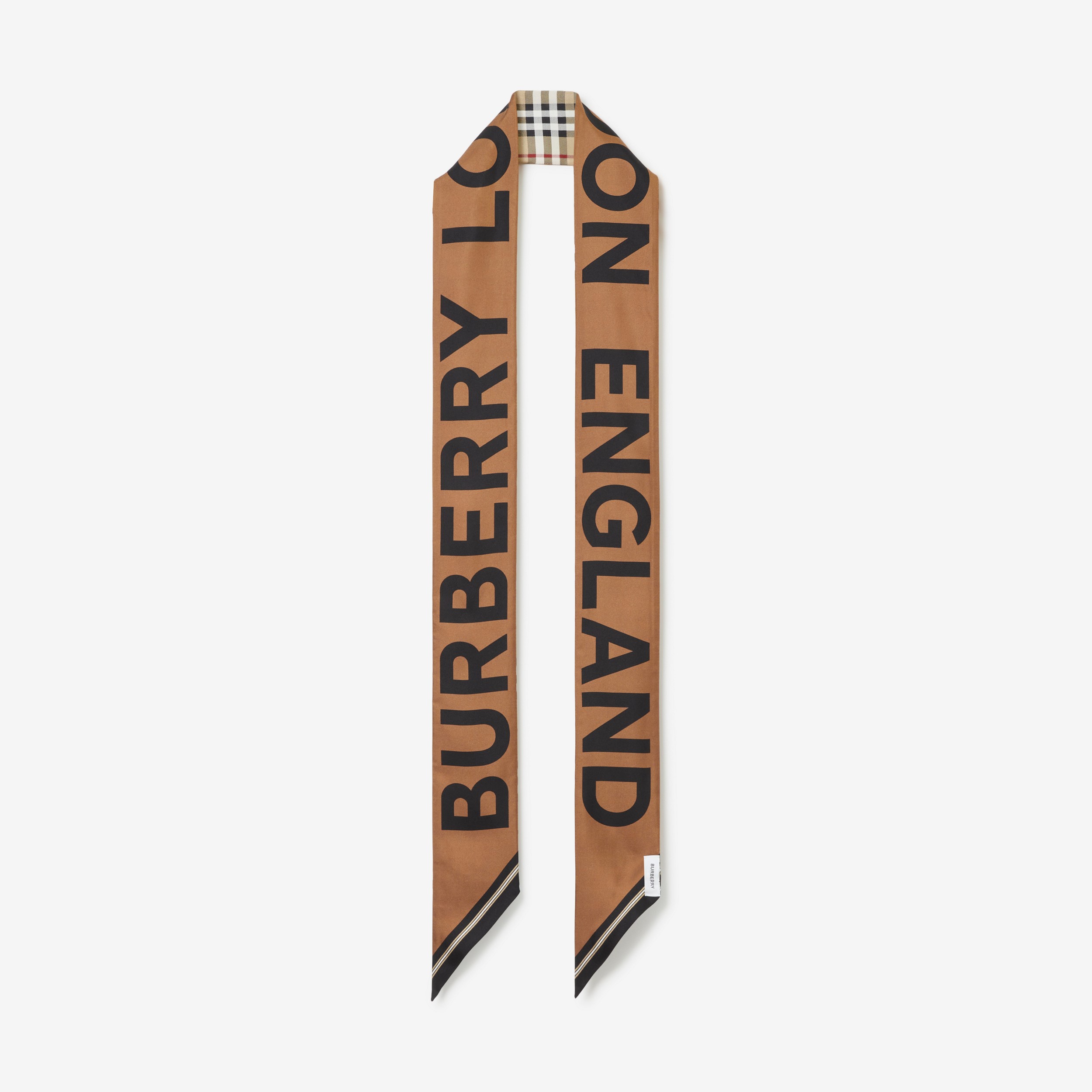 Vintage Check and Logo Print Silk Skinny Scarf in Archive Beige | Burberry® Official - 3