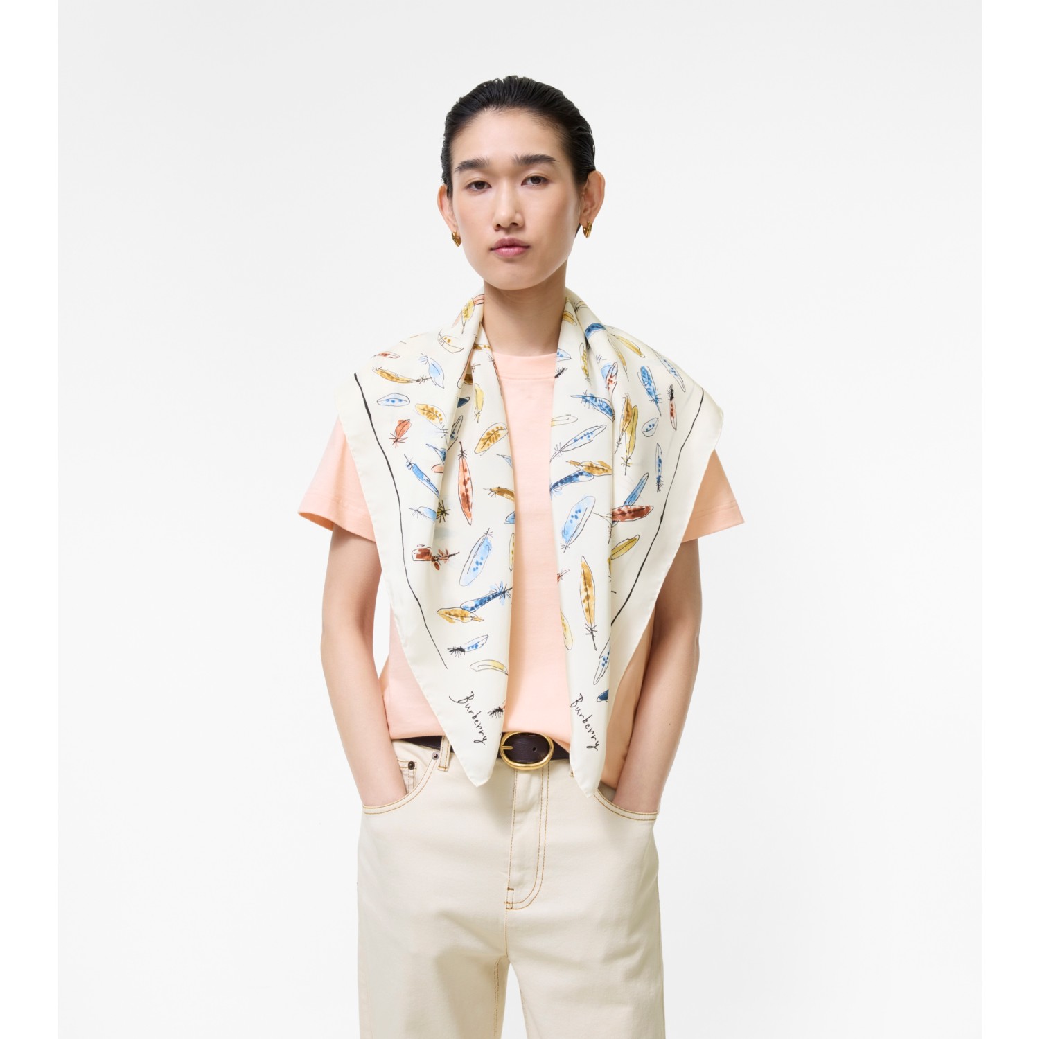 Feather Print Silk Scarf