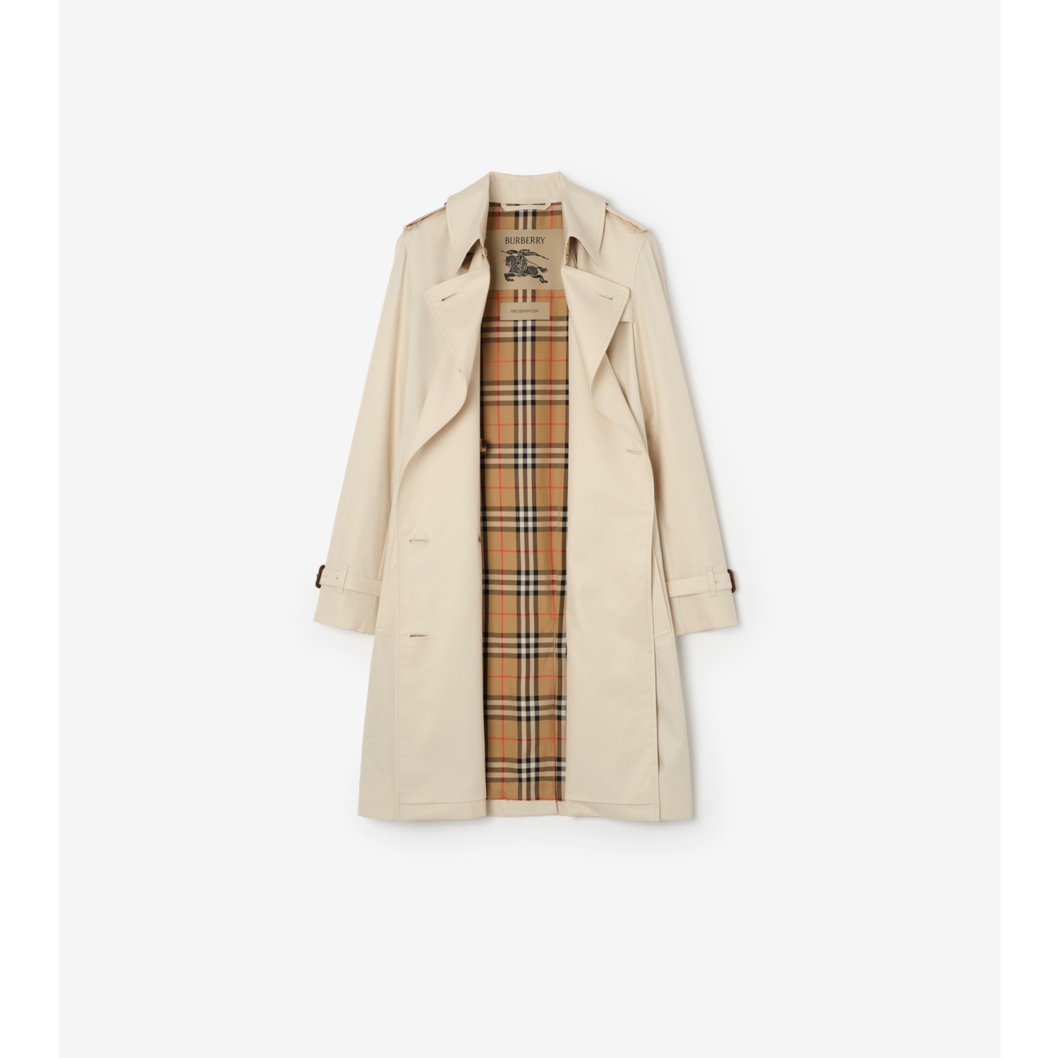 Mid-length Tropical Gabardine Kensington Trench Coat in Stone