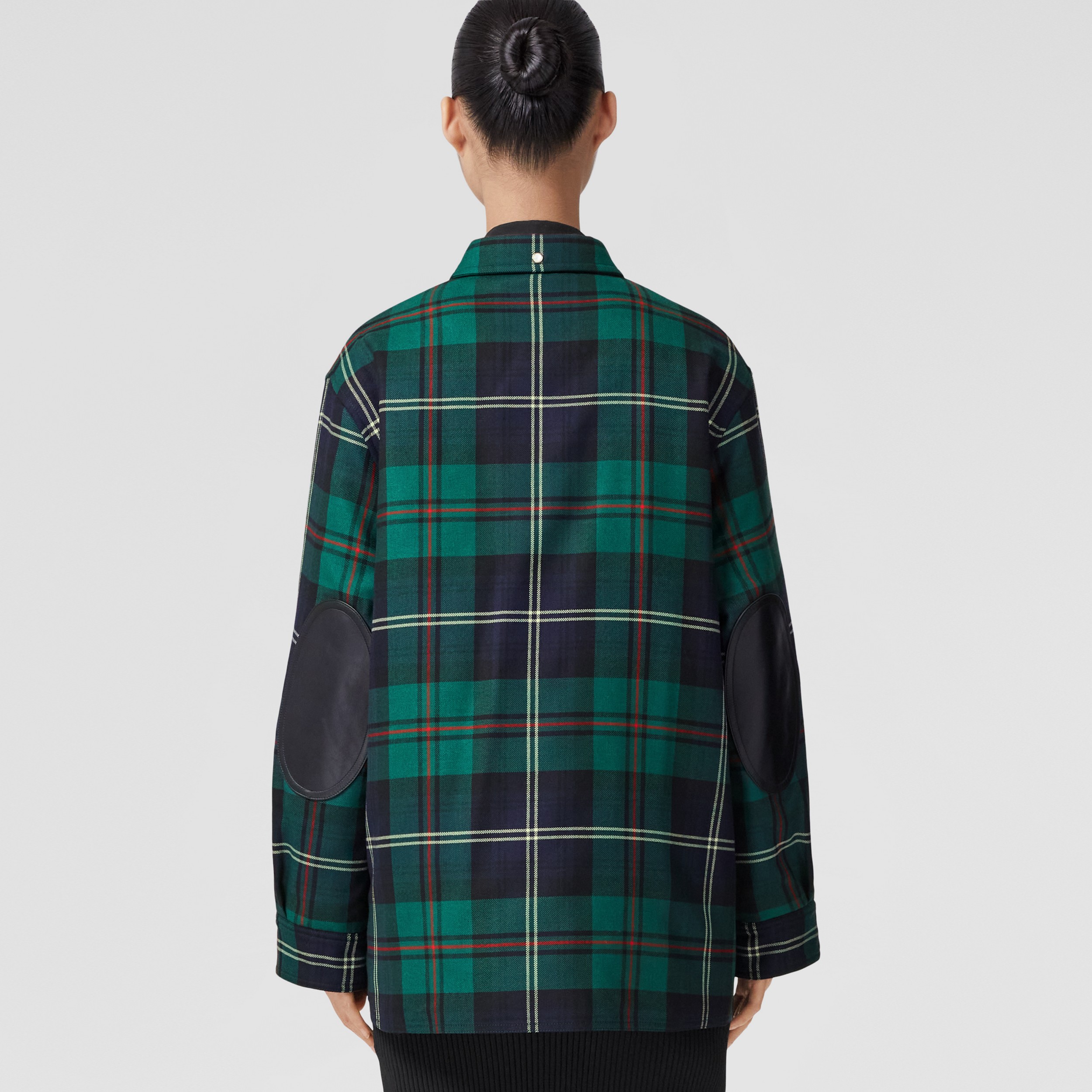 Embroidered Logo Check Wool Overshirt in Dark Viridian Green - Women | Burberry® Official - 3