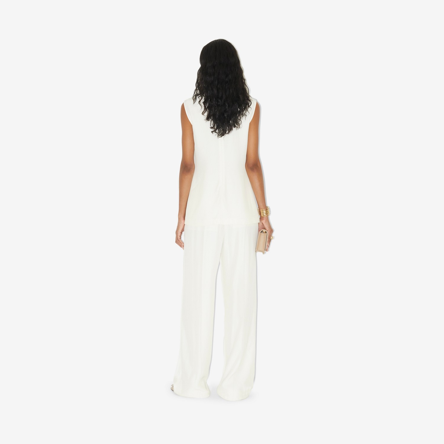 Camiseta drapeada sin mangas en crepé satén (Blanco Natural) - Mujer | Burberry® oficial