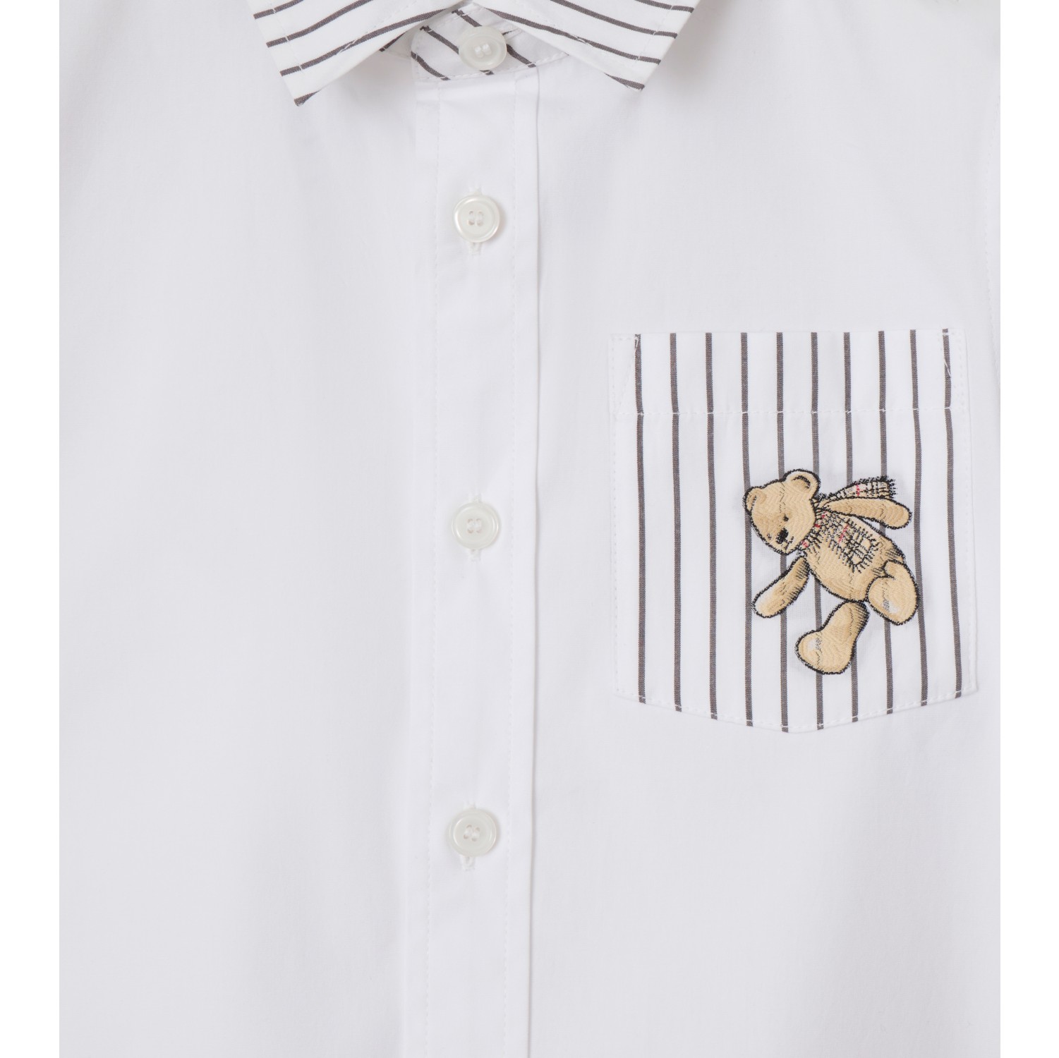 Camicia in cotone a righe con orsetto Thomas