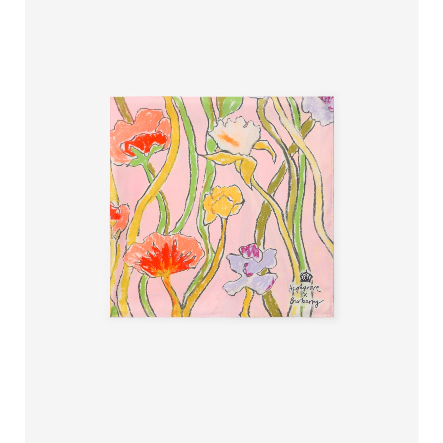Foulard in seta Highgrove con fiori a cascata