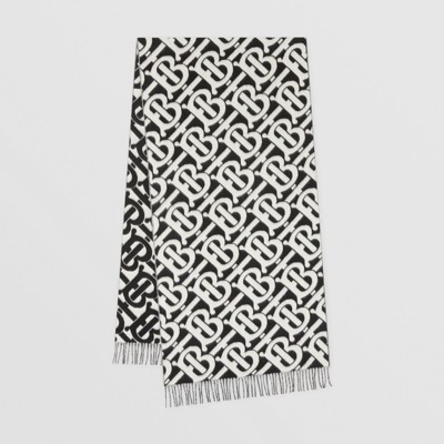 モノグラム カシミア ジャカードスカーフ (ブラック／ホワイト) | Burberry®公式サイト