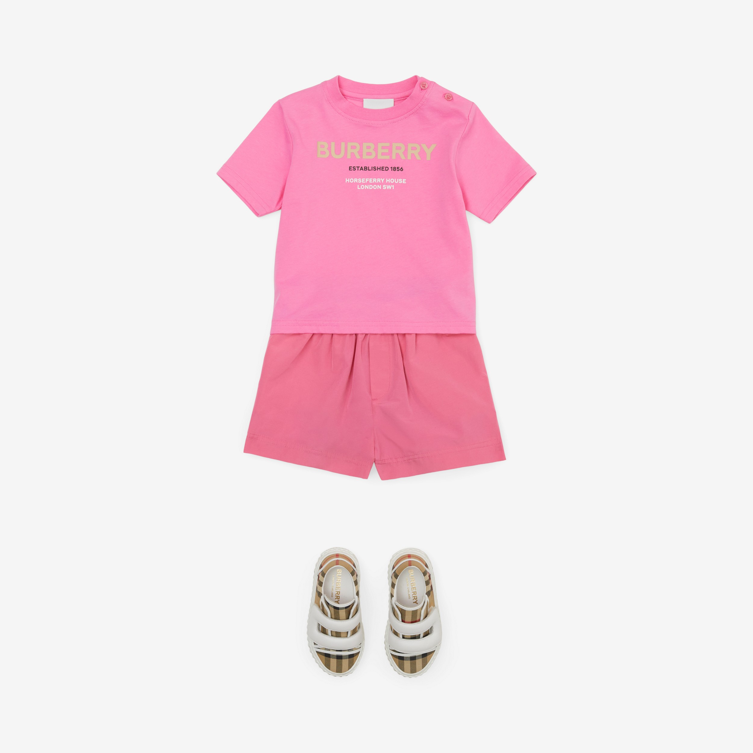 Horseferry Print Cotton T-shirt in Bubblegum Pink - Children | Burberry® Official - 3
