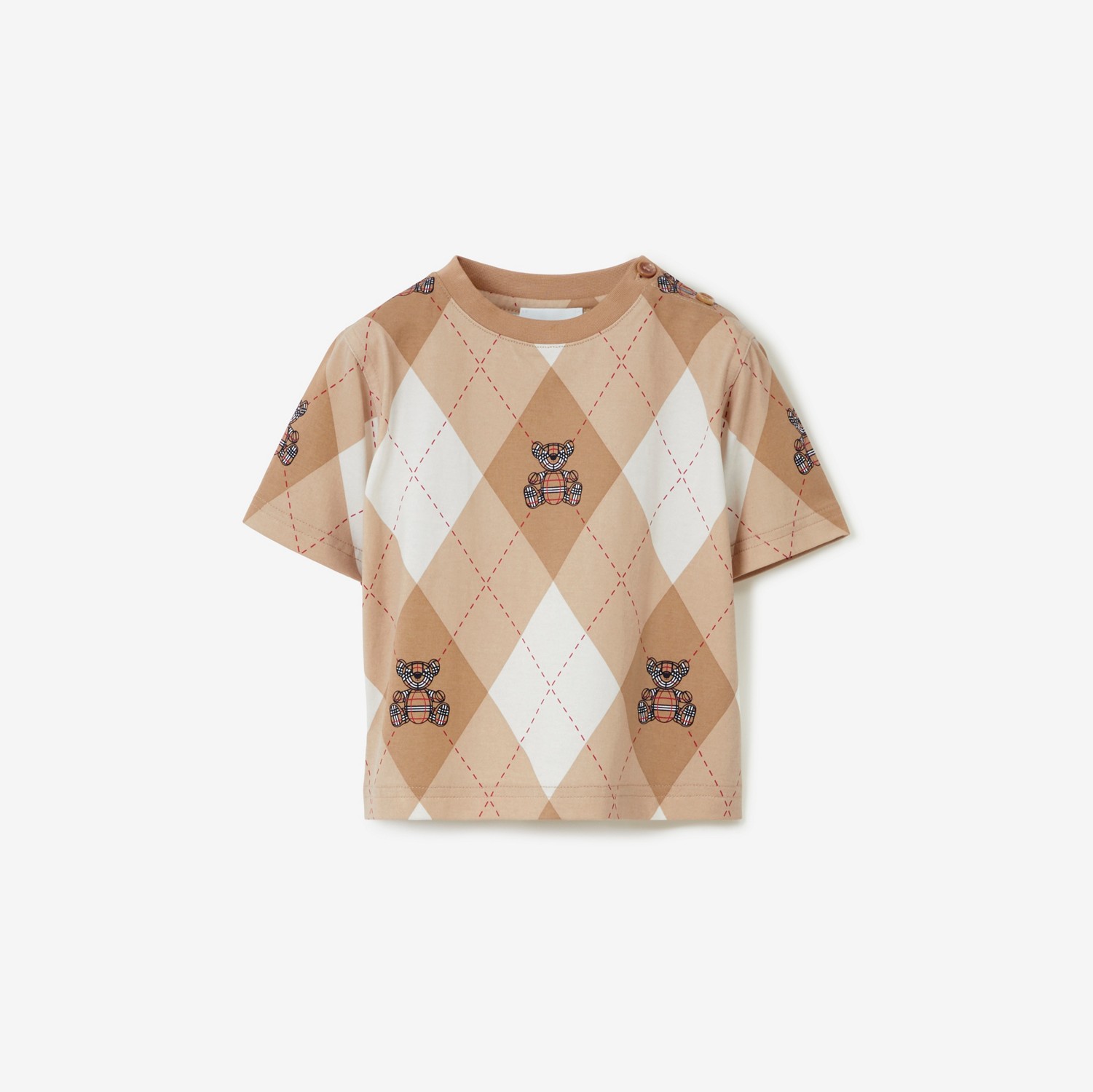 Thomas Bear Argyle Print Cotton T-shirt in Soft Fawn - Children | Burberry® Official