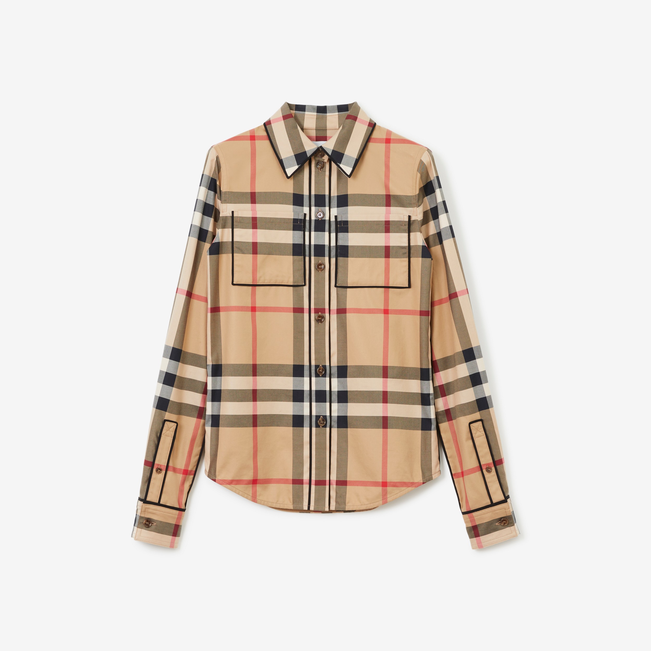 Camisa em algodão com estampa xadrez grande (Bege Clássico) - Mulheres | Burberry® oficial - 1