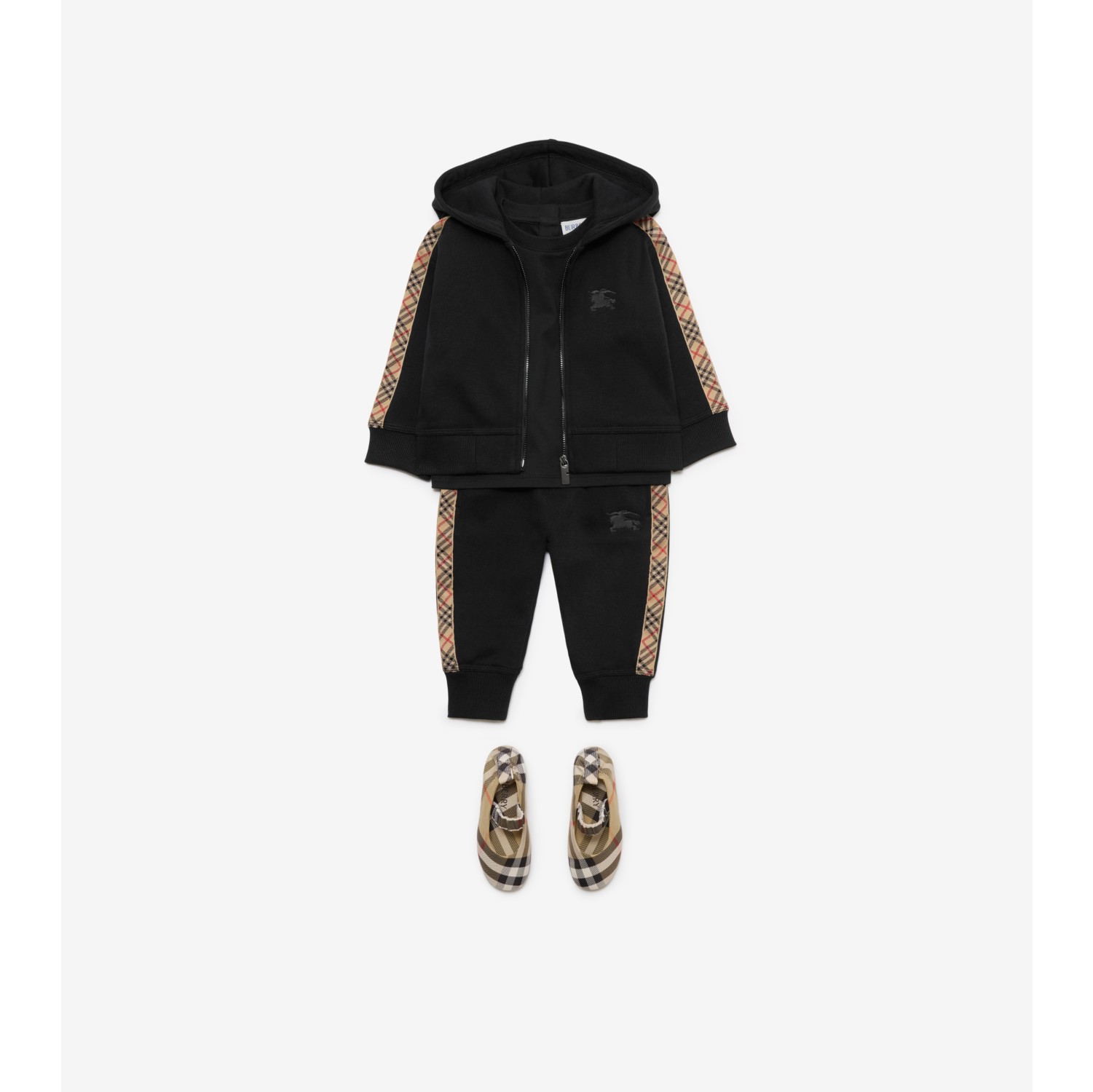 Check Trim Cotton Zip Hoodie