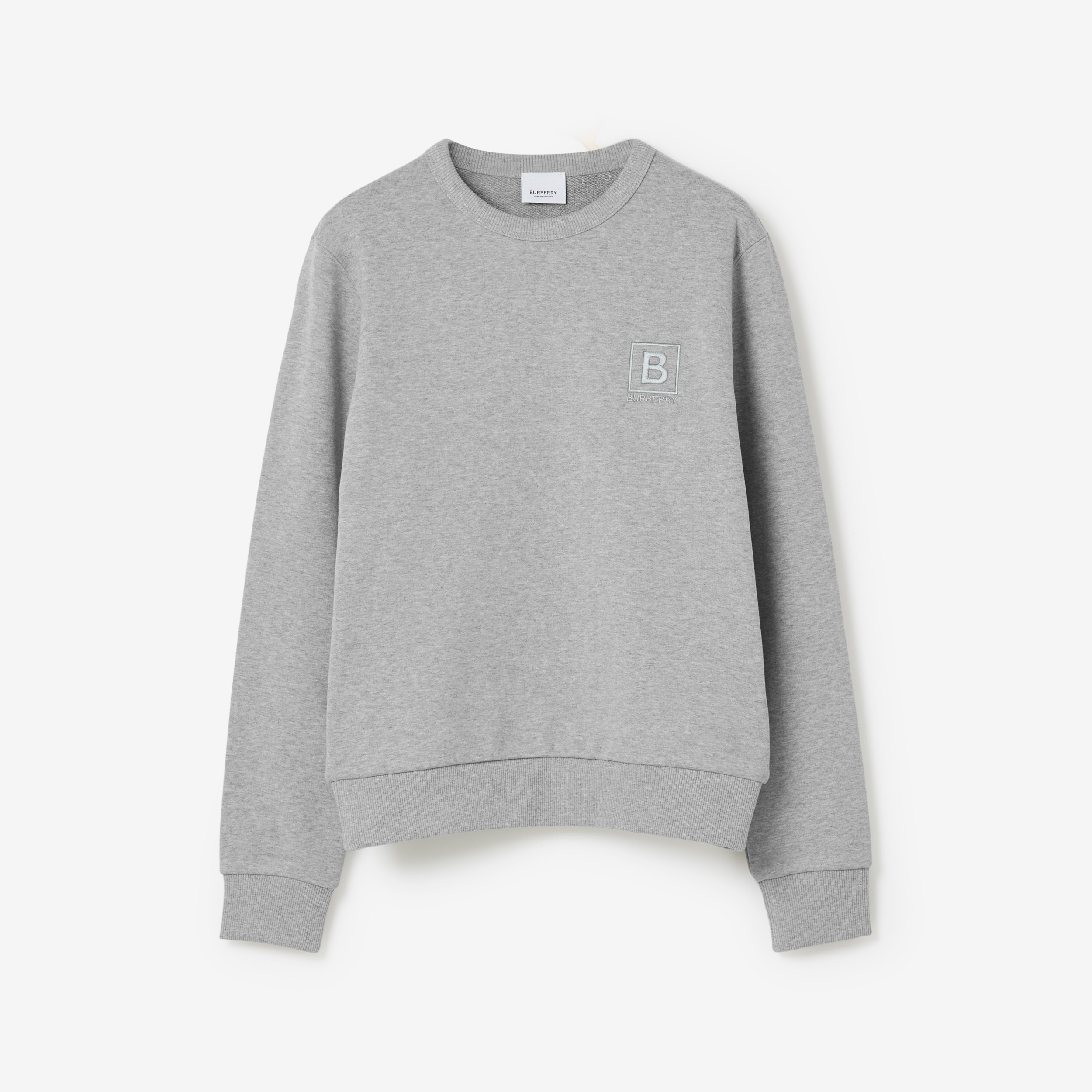 Letter Graphic Cotton Sweatshirt in Pale Grey Melange - Women | Burberry® Official - 1