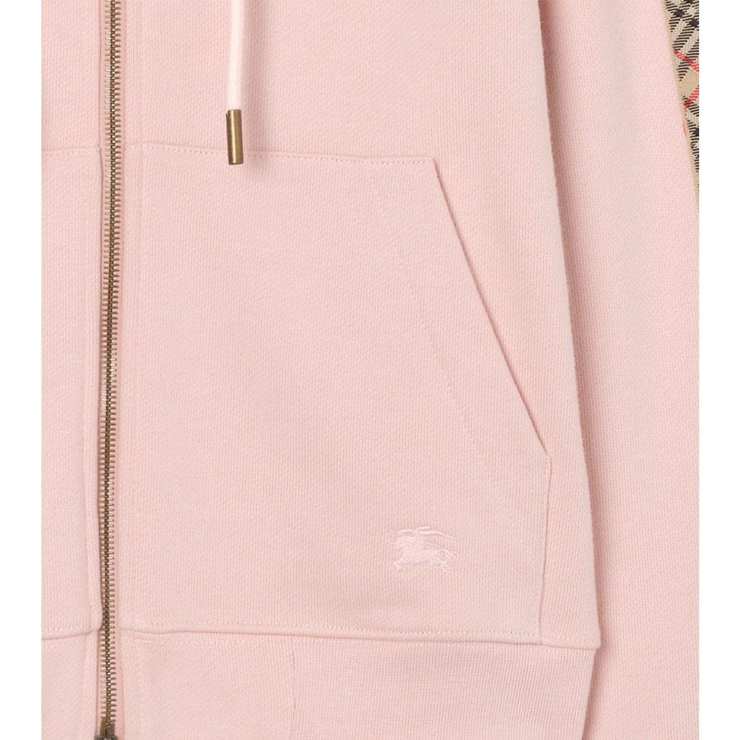 Check Trim Cotton Zip Hoodie in Bouquet pink - Women | Burberry® Official