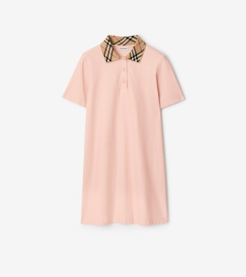チェックカラー コットン ポロシャツドレス (ブーケピンク